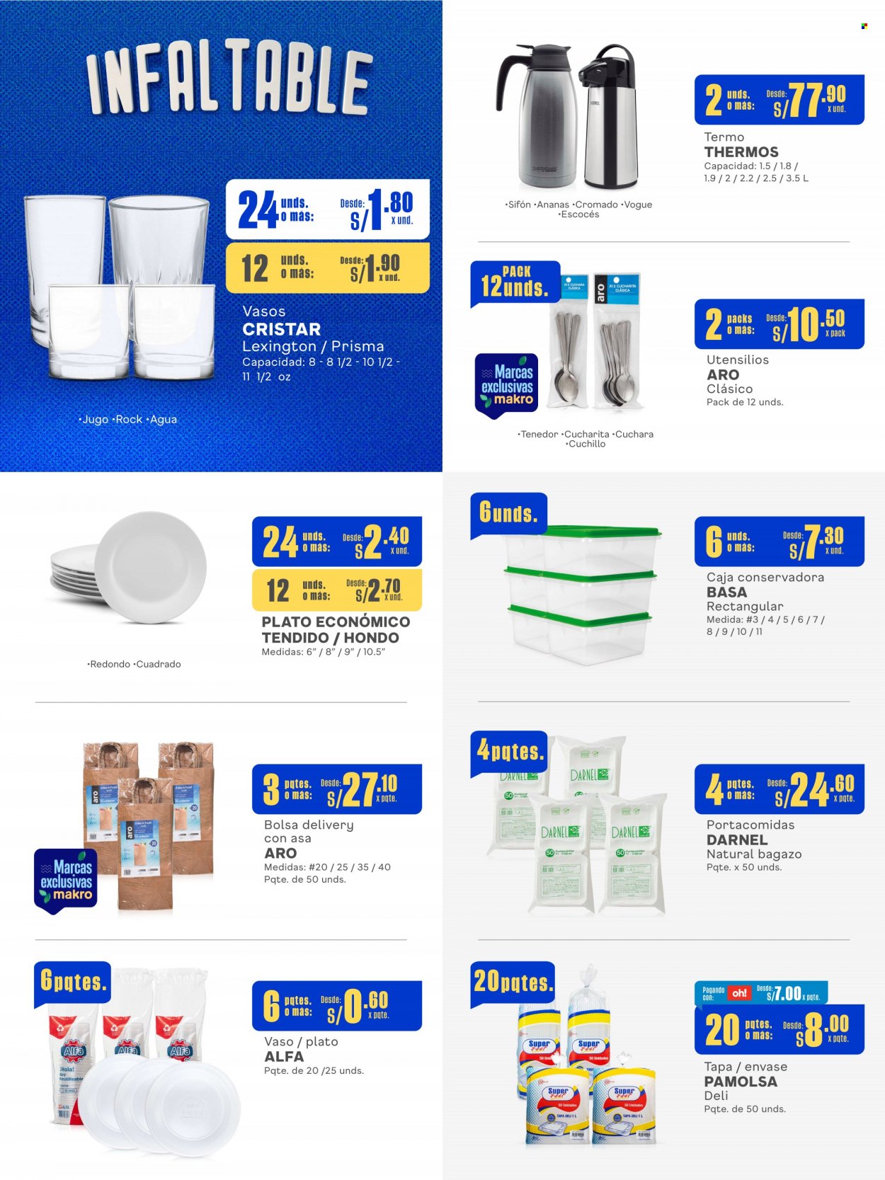 Folleto actual Makro - 7.9.2023 - 20.9.2023 - Ventas - bebida, jugo, sifón, plato, tenedor, vaso, cuchara, cuchillo, cucharita, tapa. Página 7.