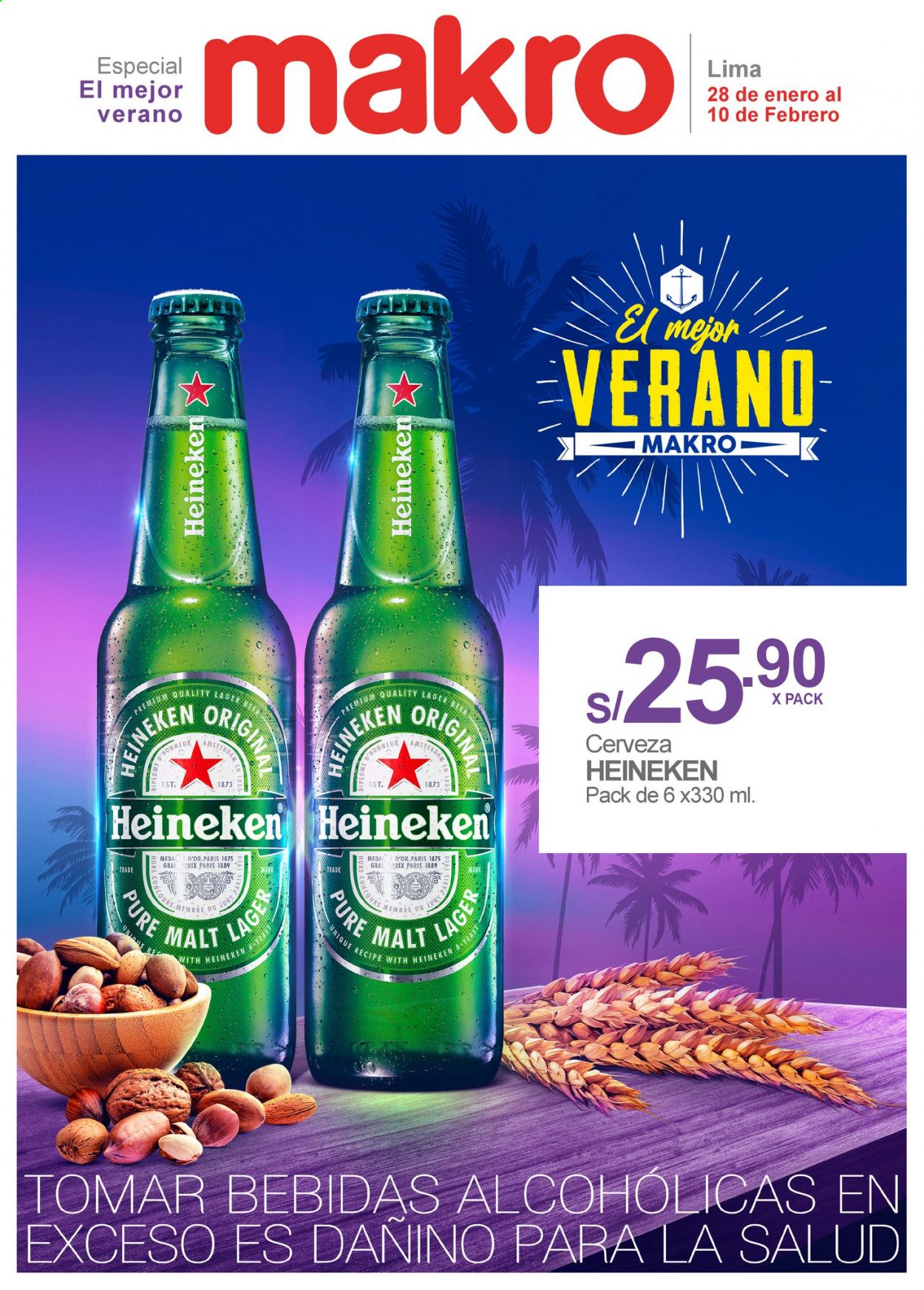 thumbnail - Folleto actual Makro - 28.1.2021 - 10.2.2021 - Ventas - Heineken, cerveza, bebida, bebida alcohólica. Página 1.