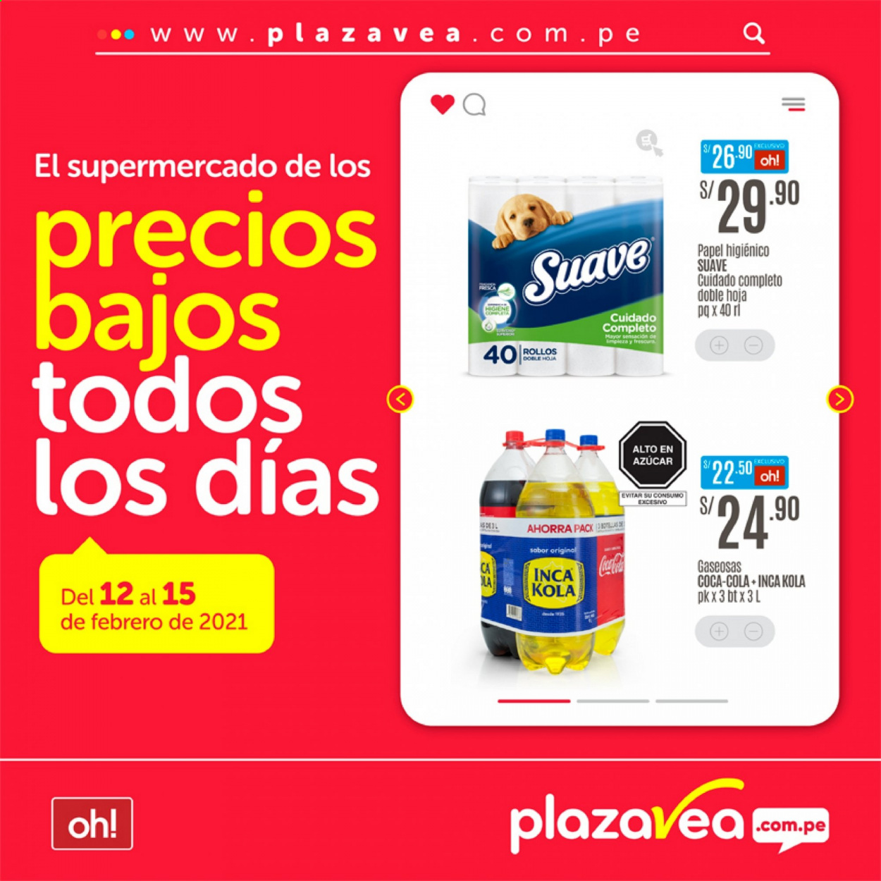 thumbnail - Folleto actual Plaza Vea - 12.2.2021 - 15.2.2021 - Ventas - Coca-cola, gaseosa, papel higienico. Página 1.