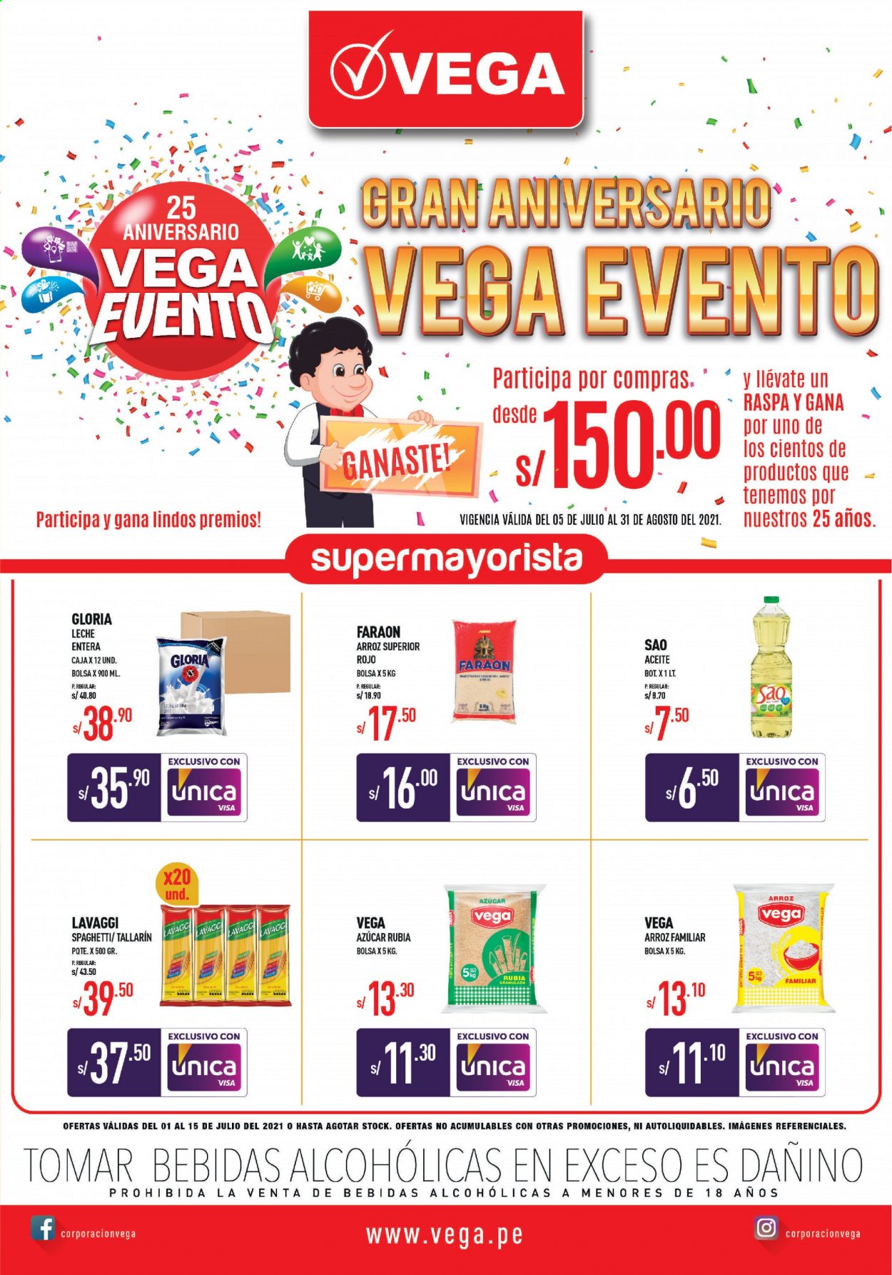 thumbnail - Folleto actual Vega - Ventas - espagueti, leche, leche entera, azúcar, arroz, tallarin, aceite. Página 1.