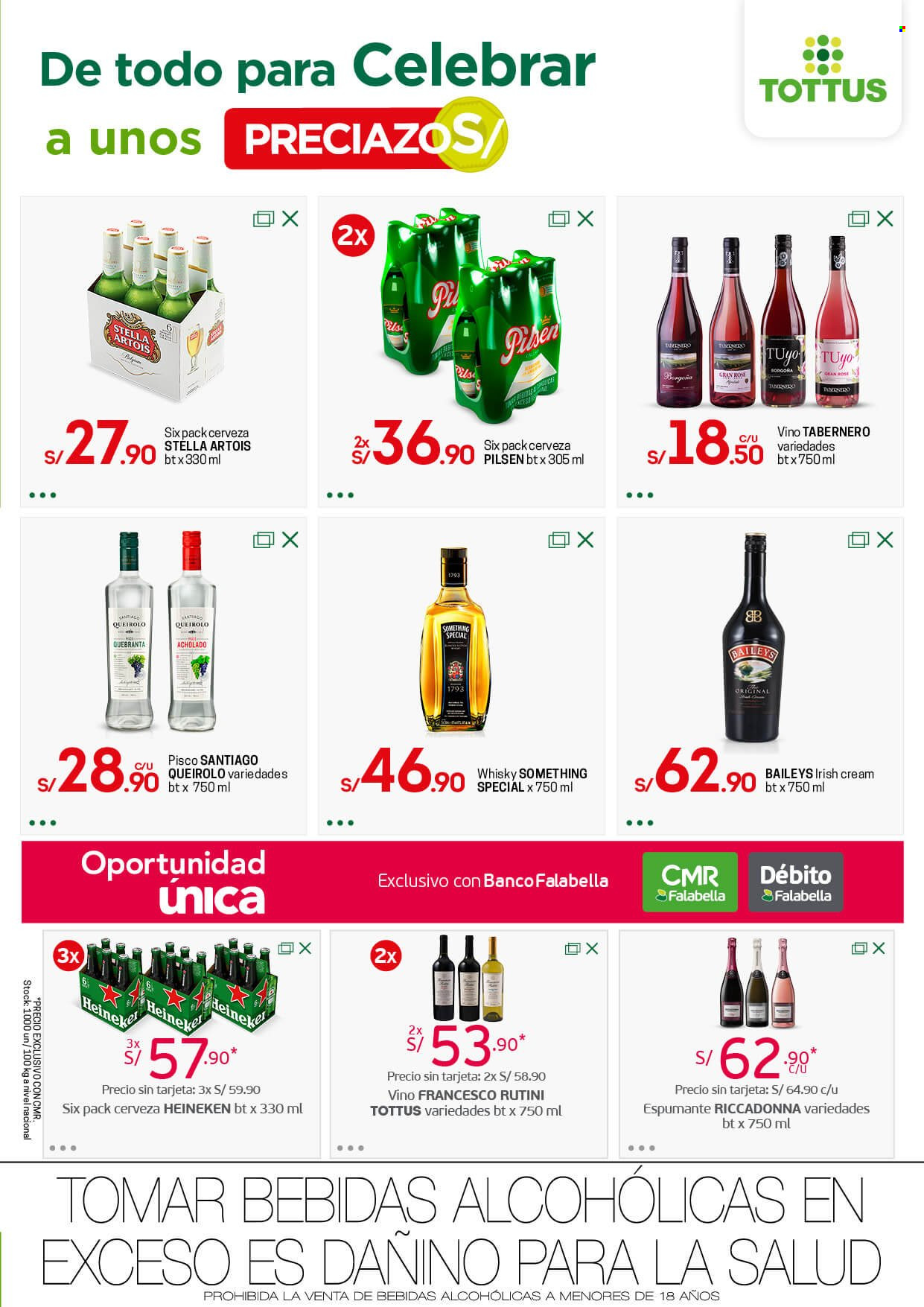 thumbnail - Folleto actual Tottus - 17.5.2022 - 1.6.2022 - Ventas - Heineken, Stella Artois, cerveza, vino, vino espumoso, whisky, Baileys. Página 16.