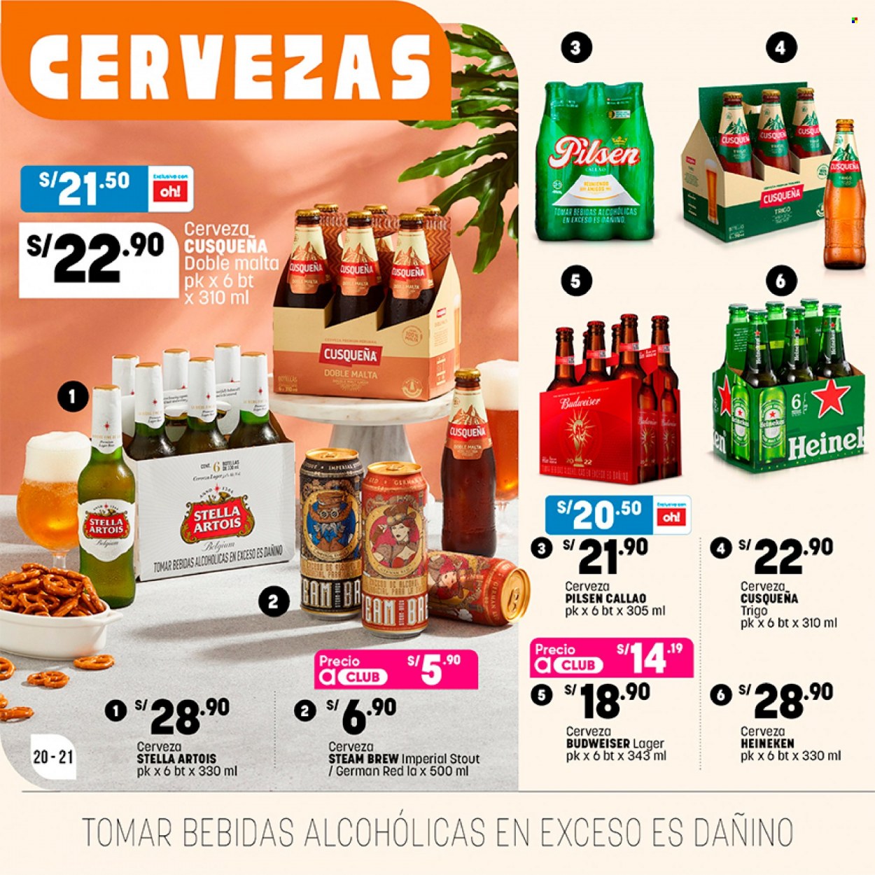 thumbnail - Folleto actual Plaza Vea - 30.1.2023 - 12.2.2023 - Ventas - Budweiser, Heineken, Stella Artois, Pilsen, cerveza, bebida. Página 20.