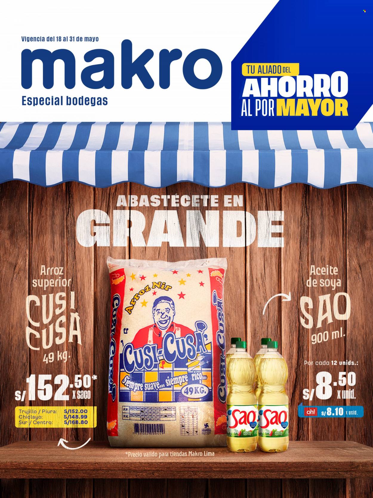 Folleto actual Makro - 18.5.2023 - 31.5.2023 - Ventas - arroz, aceite de soja, lima. Página 1.