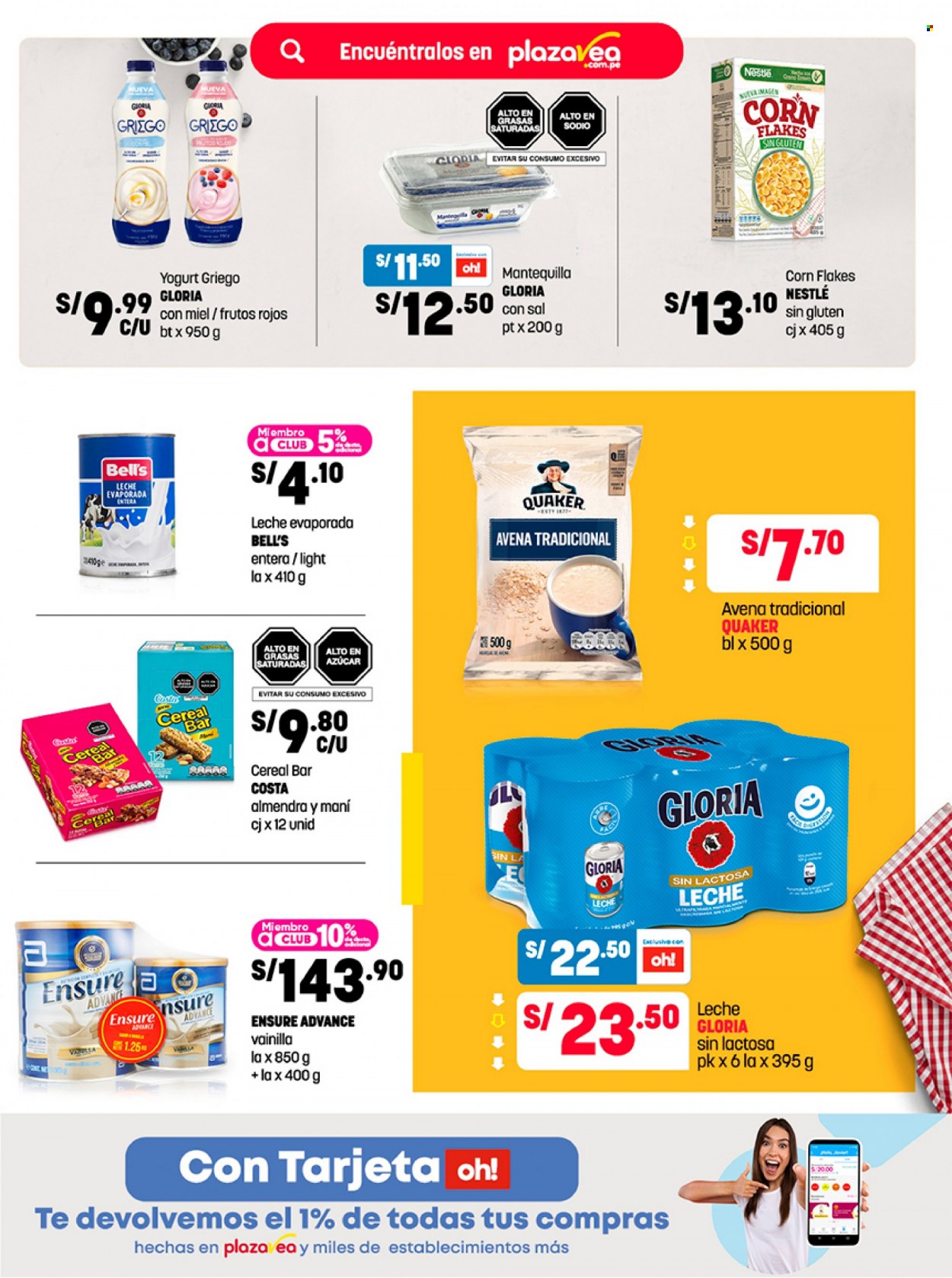 Folleto actual Plaza Vea - 22.5.2023 - 28.5.2023 - Ventas - yogur, yogúr griego, Nestlé, leche condensada, mantequilla, maní, azúcar, corn flakes, Ensure. Página 7.