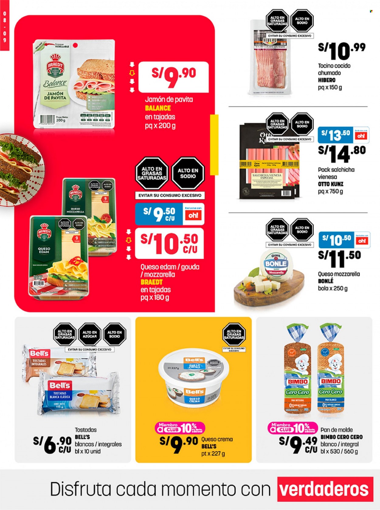 Folleto actual Plaza Vea - 22.5.2023 - 28.5.2023 - Ventas - pan, pan de molde, pan integral, jamón, bacón, salchicha, edam, gouda, mozzarella, queso cremoso, Bonlé. Página 8.
