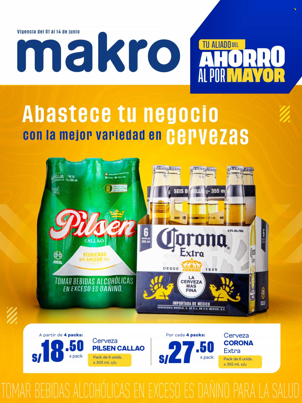 thumbnail - Folleto actual Makro - 1.6.2023 - 14.6.2023 - Ventas - bebida, Corona, bebida alcohólica, Pilsen, botella. Página 1.