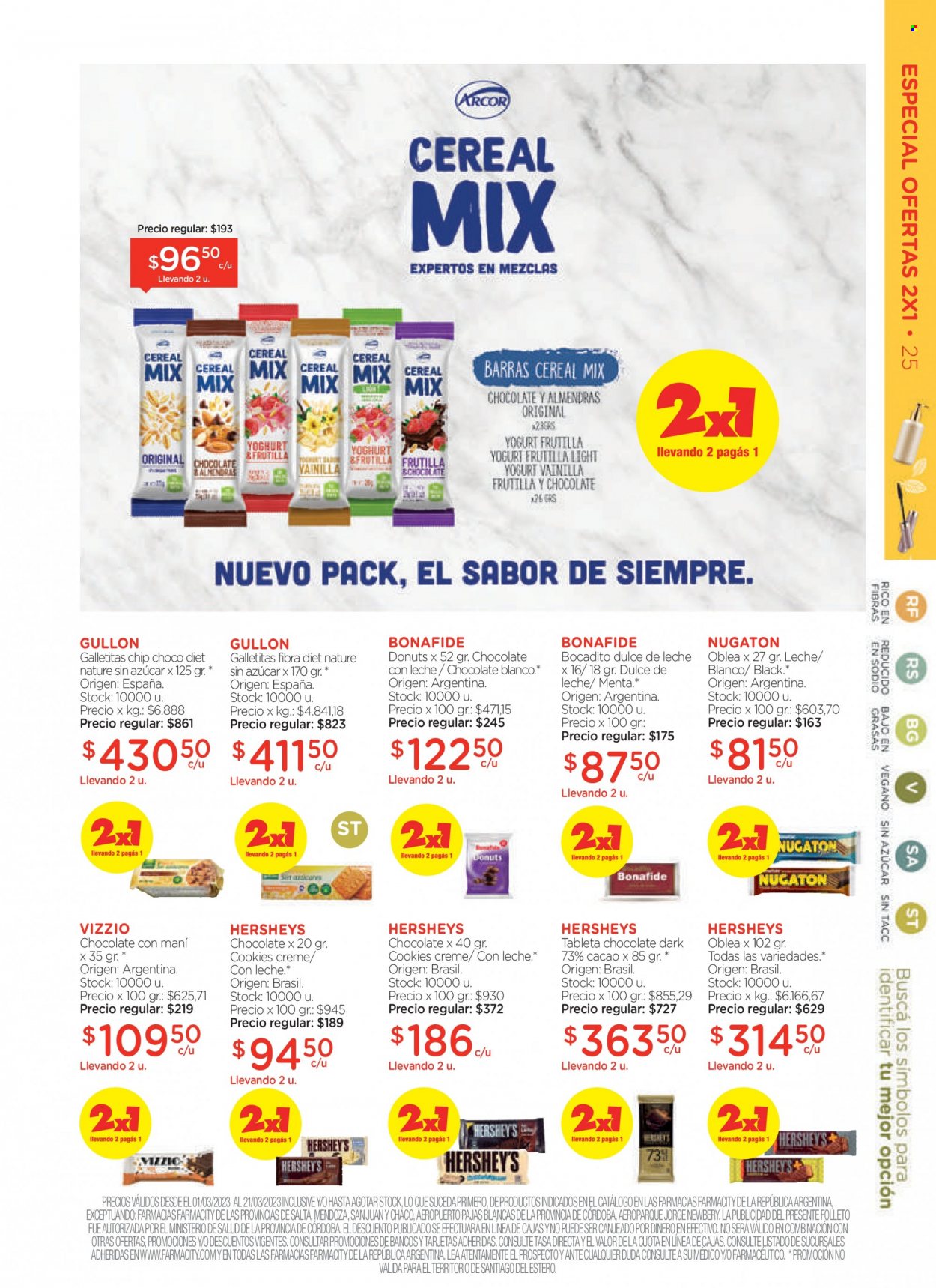 Folleto actual Farmacity - 01/03/23 - 21/03/23 - Ventas - donut, bocadito, Gullón, pastelería, galletas, oblea, tableta, Valor. Página 25.