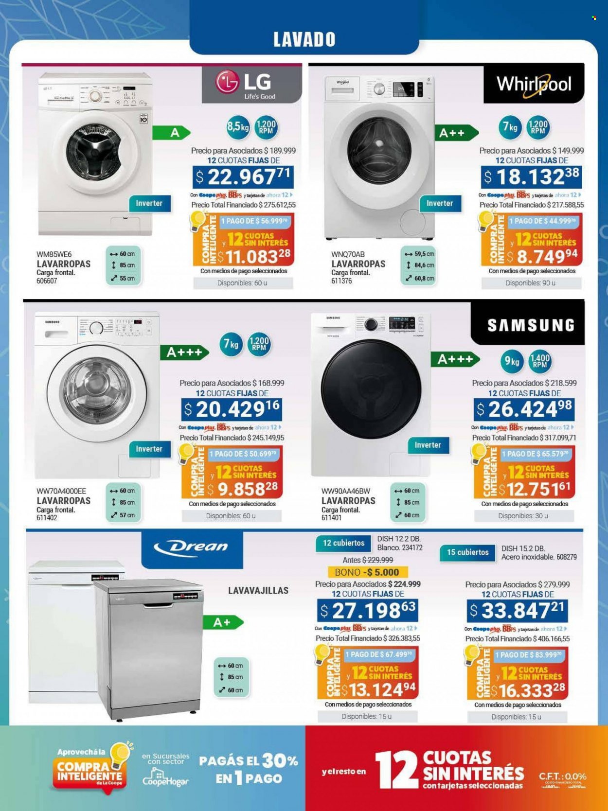 Folleto actual Cooperativa Obrera - 06/03/23 - 26/03/23 - Ventas - LG, Whirlpool, lavavajillas, Drean, Samsung, lavadora, lavadora de carga frontal, lavarropas. Página 15.