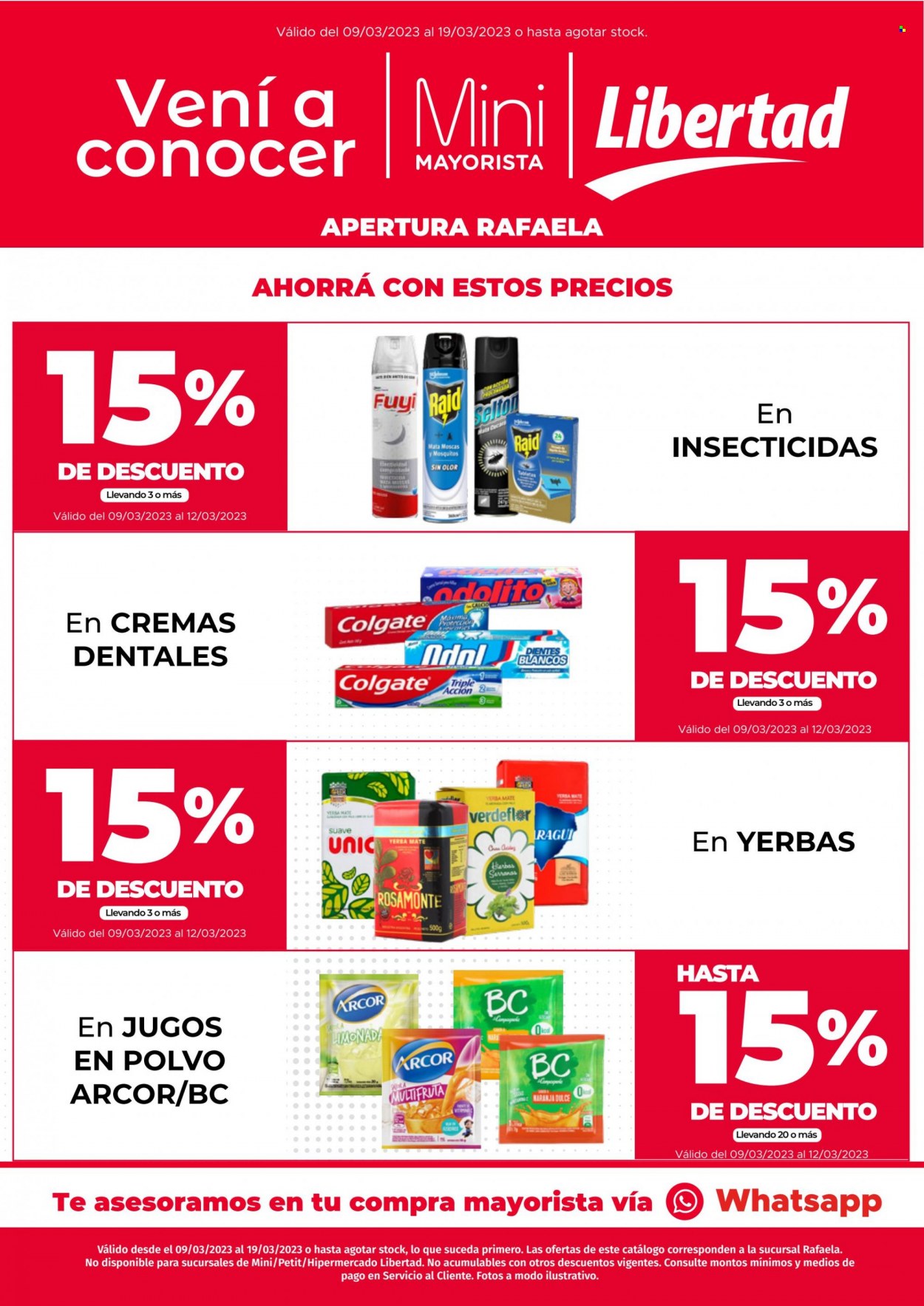 Folleto actual Libertad - 09/03/23 - 19/03/23 - Ventas - Petit, refresco, jugo en polvo, yerba maté, Colgate, Raid, Fuyi, Calcio. Página 1.