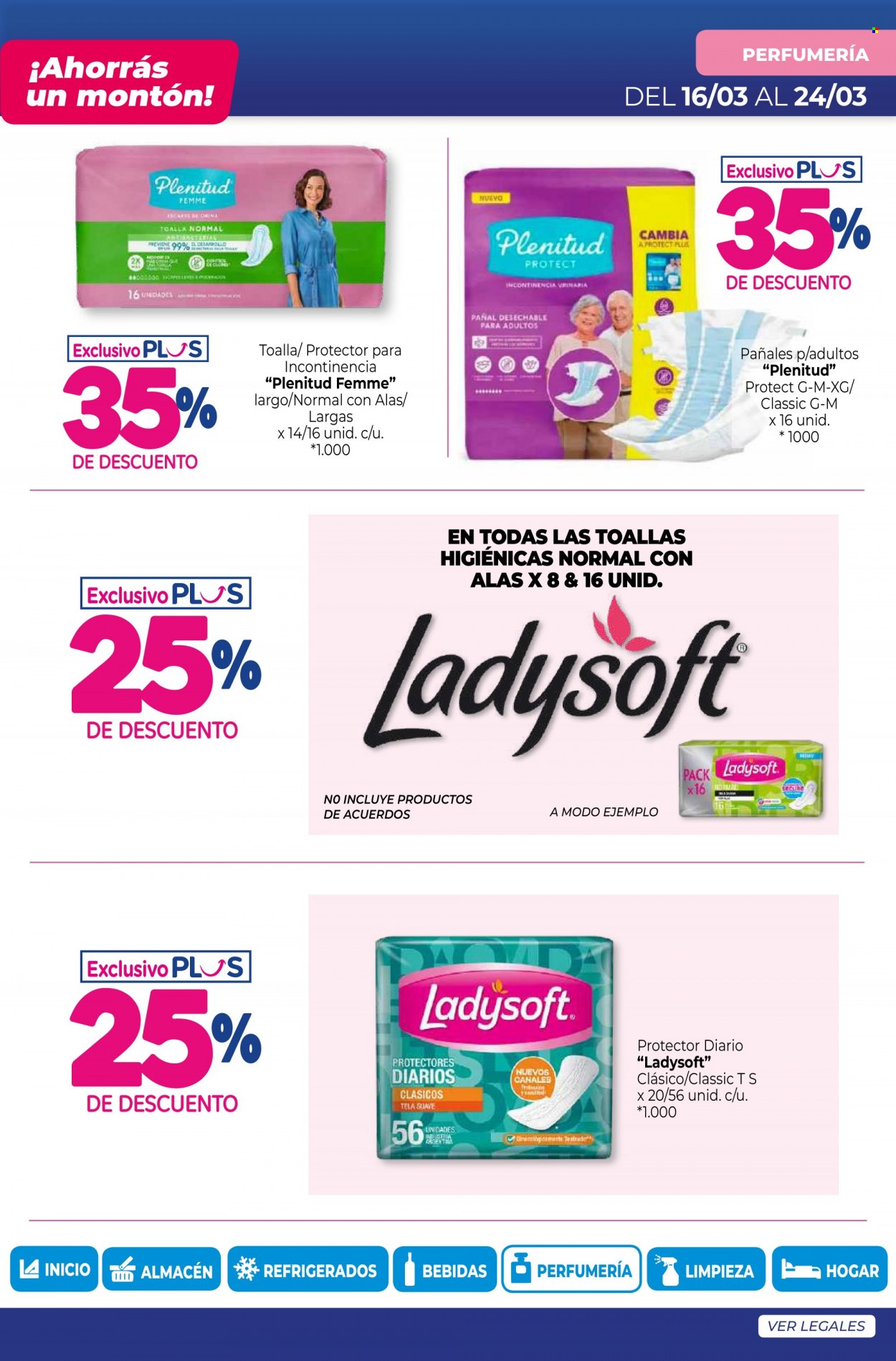 Folleto actual La Anónima - 16/03/23 - 24/03/23 - Ventas - bebida, pañales, protectores diarios, toallas femeninas. Página 46.