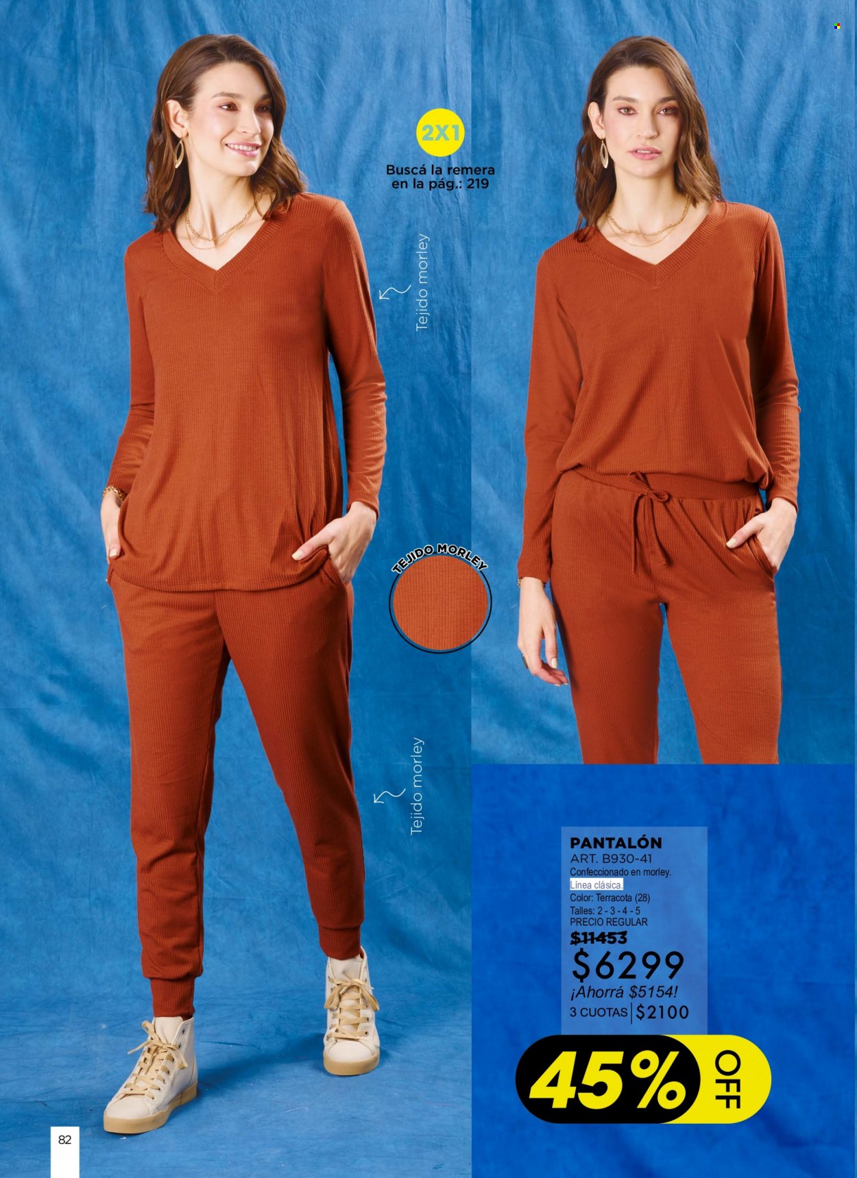 Folleto actual Juana Bonita - Ventas - pantalón, remera. Página 82.