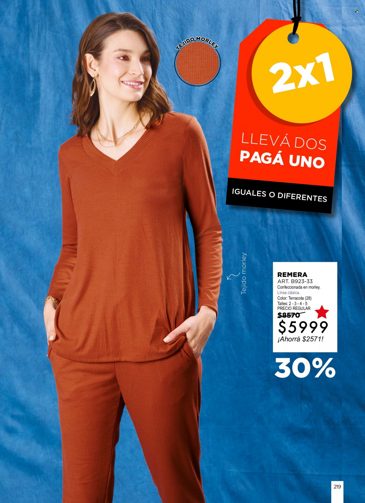 Folleto actual Juana Bonita - Ventas - remera. Página 219.