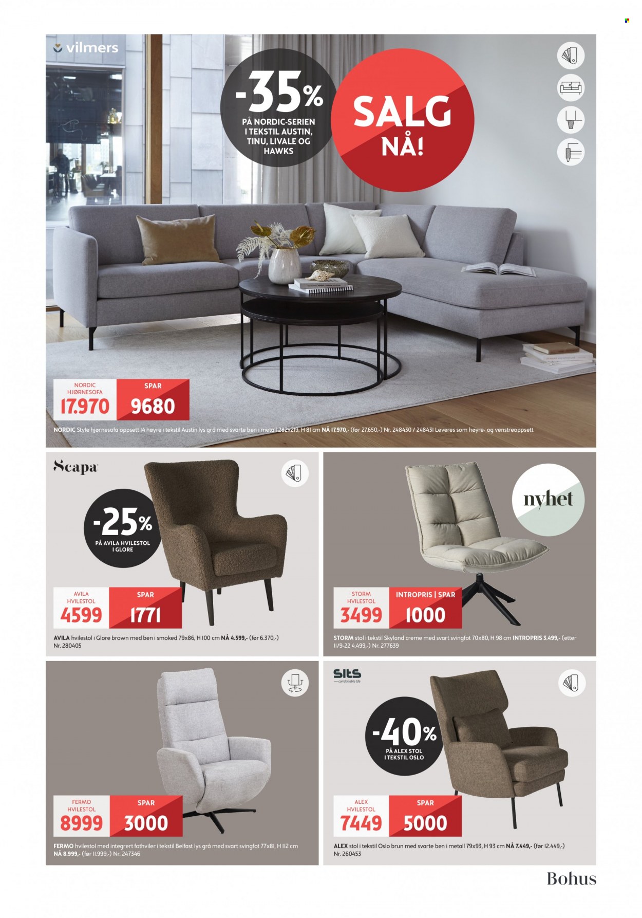 thumbnail - Kundeavis Bohus - 27.7.2022 - 11.9.2022 - Produkter fra tilbudsaviser - stol, hjørnesofa, hvilestol, sofa. Side 9.