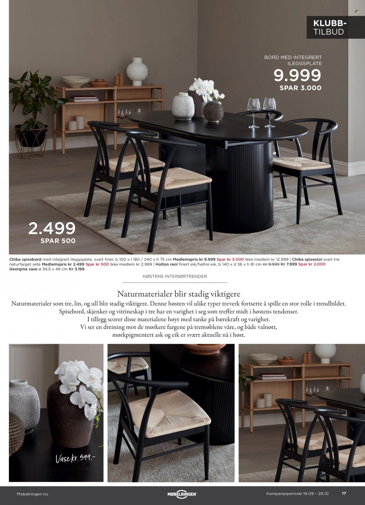 thumbnail - Kundeavis Møbelringen - 19.9.2022 - 29.10.2022 - Produkter fra tilbudsaviser - vitrineskap, bord, spisebord, stol, spisestol. Side 17.