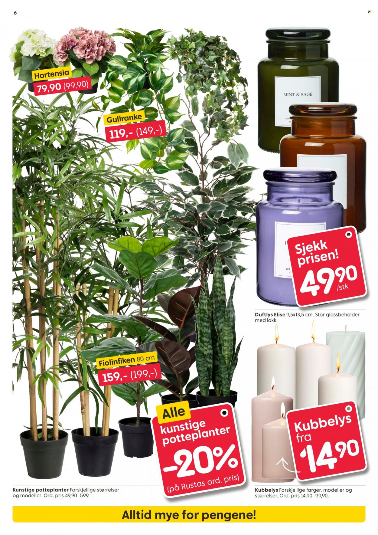 thumbnail - Kundeavis Rusta - 21.9.2022 - 27.9.2022 - Produkter fra tilbudsaviser - duftlys, potteplanter. Side 6.