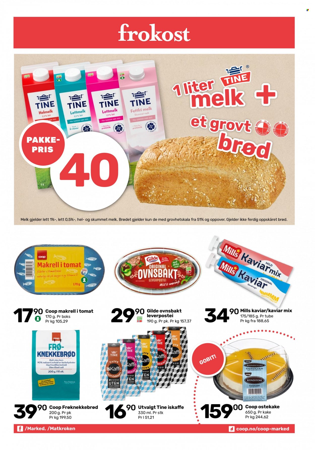 thumbnail - Kundeavis Coop Marked - 3.10.2022 - 15.10.2022 - Produkter fra tilbudsaviser - knekkebrød, brød, ostekaker, skreirogn, leverpostei, Helmelk, lettmelk, melk, skummet melk, sukker, tomatsaus. Side 5.
