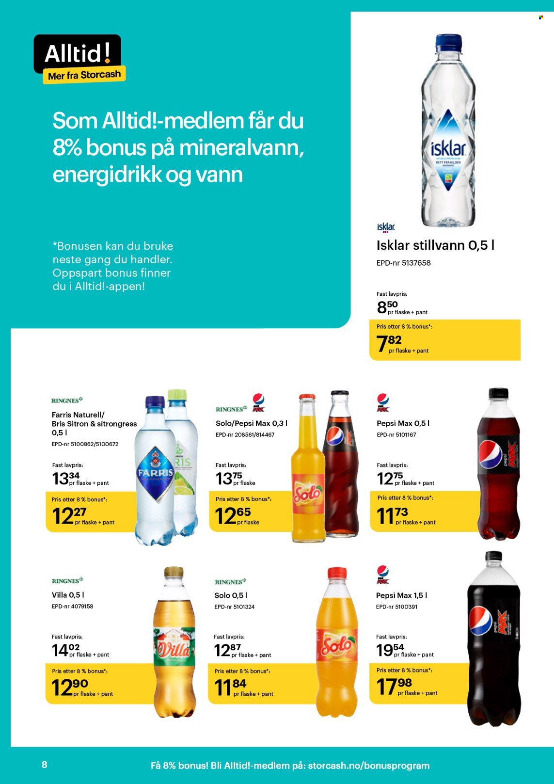 thumbnail - Kundeavis Storcash - 7.11.2022 - 10.12.2022 - Produkter fra tilbudsaviser - Pepsi, Pepsi Max. Side 8.