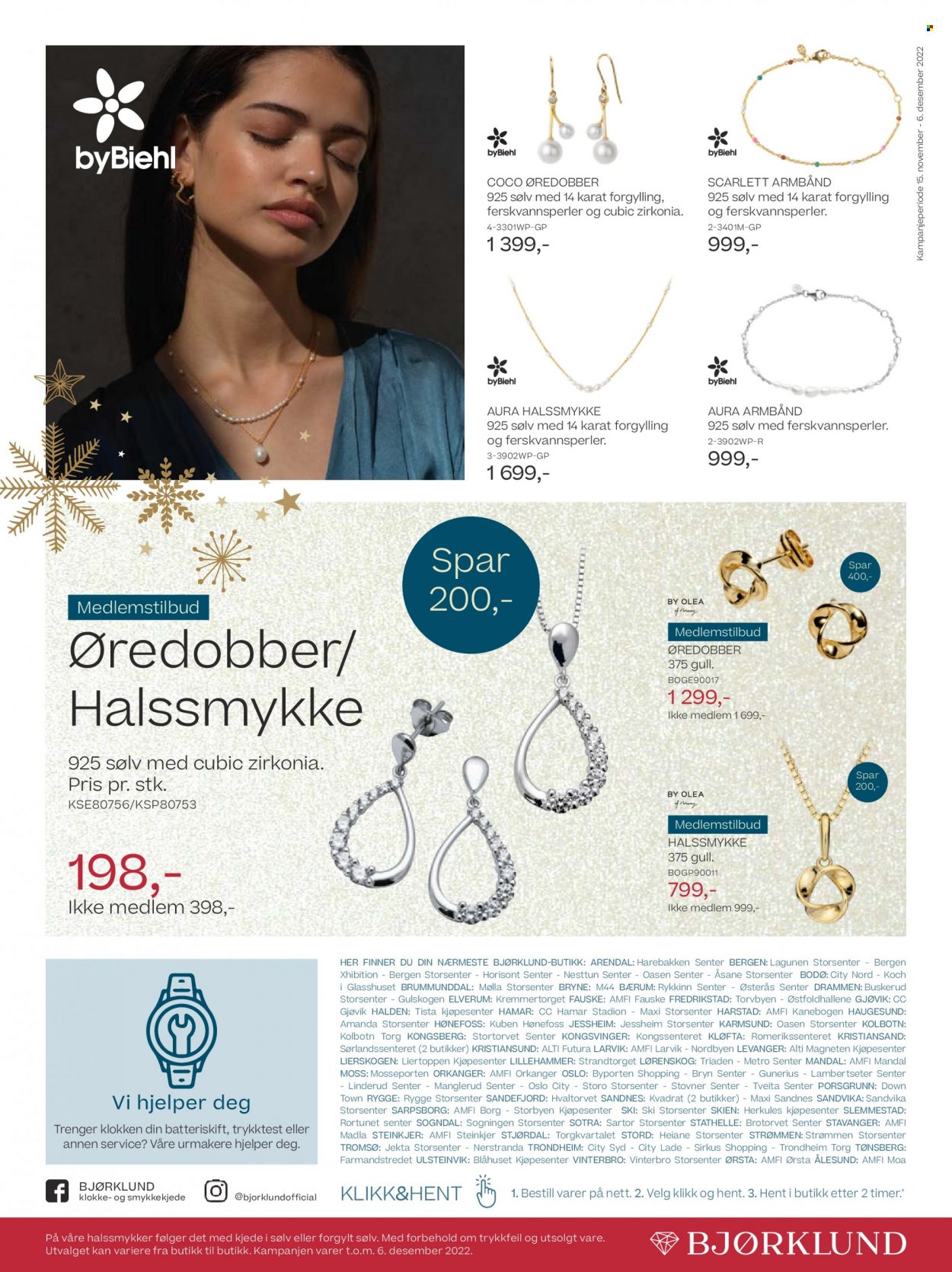 thumbnail - Kundeavis Bjørklund - 15.11.2022 - 5.12.2022 - Produkter fra tilbudsaviser - armbånd, øredobber. Side 8.
