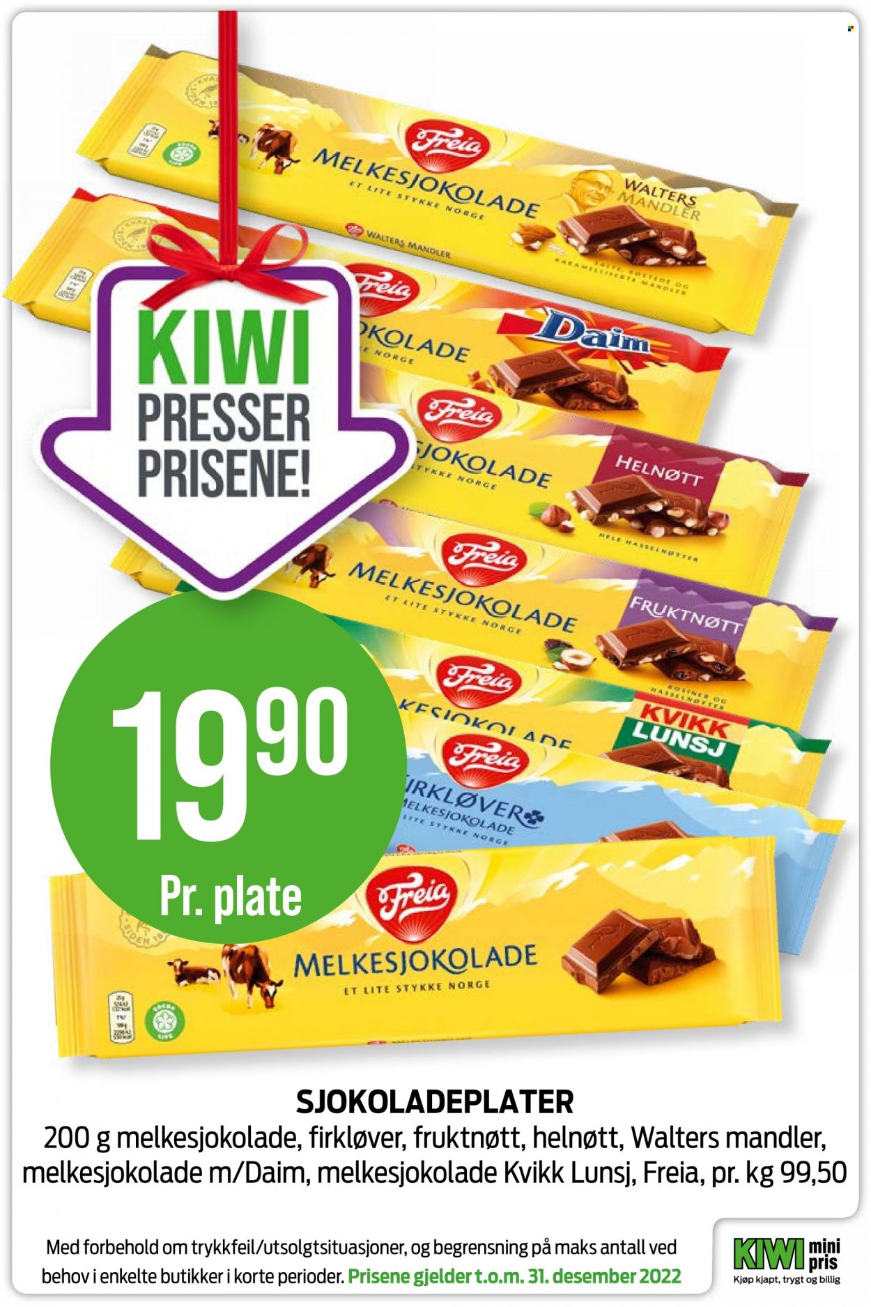 thumbnail - Kundeavis KIWI - 28.11.2022 - 31.12.2022 - Produkter fra tilbudsaviser - melkesjokolade, Daim, Freia. Side 5.