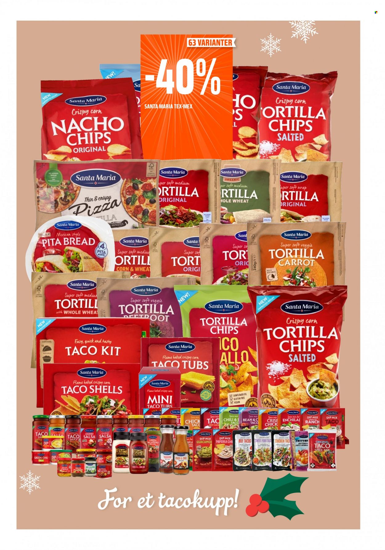 thumbnail - Kundeavis Coop Obs - 27.11.2022 - 4.12.2022 - Produkter fra tilbudsaviser - pitabrød, tortilla, pizza, wrap, tacos, chips, nachochips, Tortilla Chips, salsa, taco spice mix. Side 7.