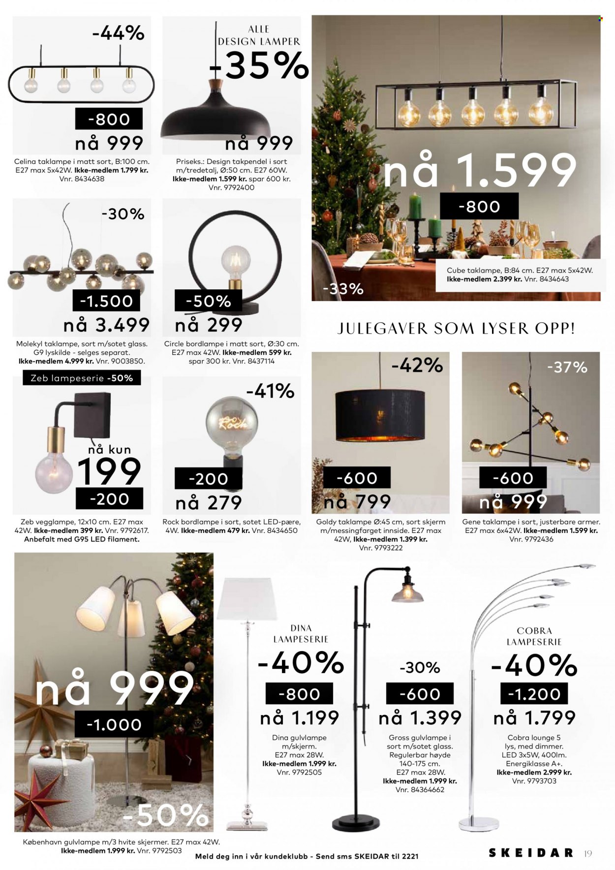 thumbnail - Kundeavis Skeidar - 30.11.2022 - 4.12.2022 - Produkter fra tilbudsaviser - led lyspære, bordlampe, taklampe, vegglampe. Side 19.