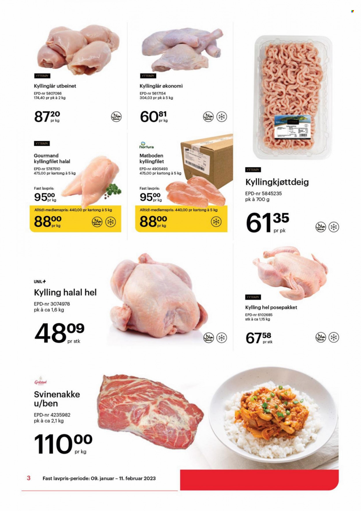 thumbnail - Kundeavis Storcash - 9.1.2023 - 11.2.2023 - Produkter fra tilbudsaviser - hel kylling, kyllingfilet, kyllinglår, kyllingkjøtt, kjøttdeig, kyllingkjøttdeig, svinenakke. Side 3.