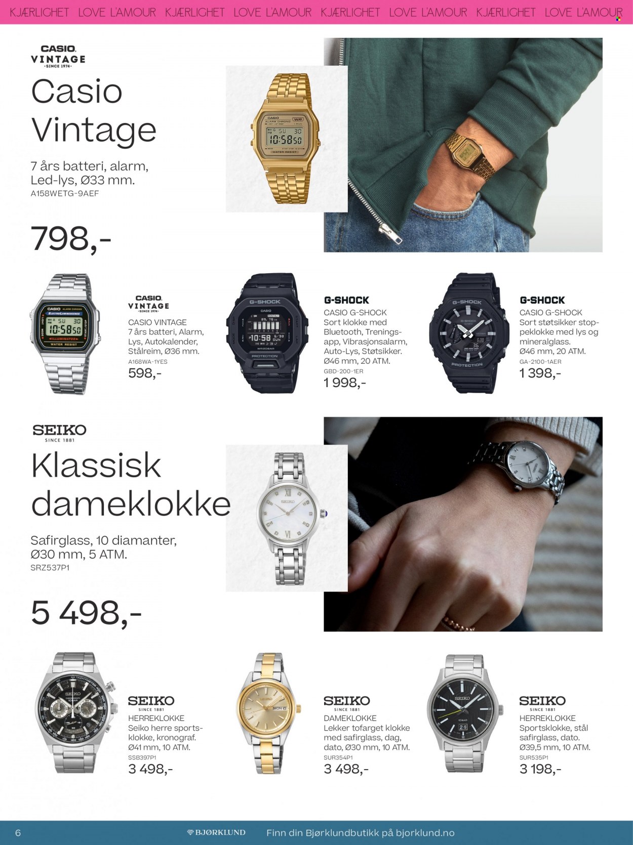 thumbnail - Kundeavis Bjørklund - 24.1.2023 - 14.2.2023 - Produkter fra tilbudsaviser - Casio, sportsklokke, herreklokke, Seiko, dameklokke. Side 6.
