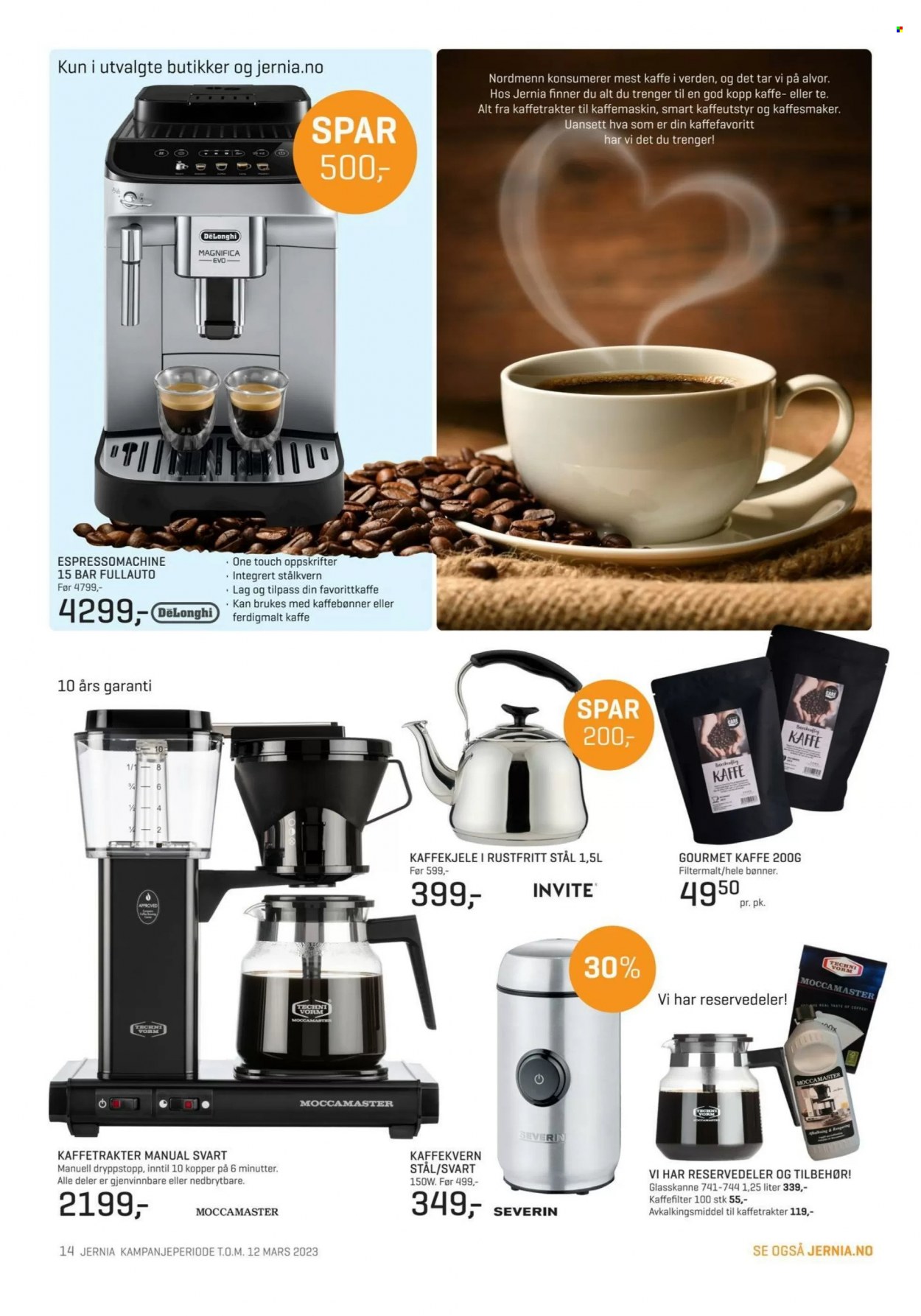 thumbnail - Kundeavis Jernia - 6.2.2023 - 12.3.2023 - Produkter fra tilbudsaviser - kaffemaskin, Moccamaster, kaffetrakter, kaffekvern, De'Longhi. Side 14.