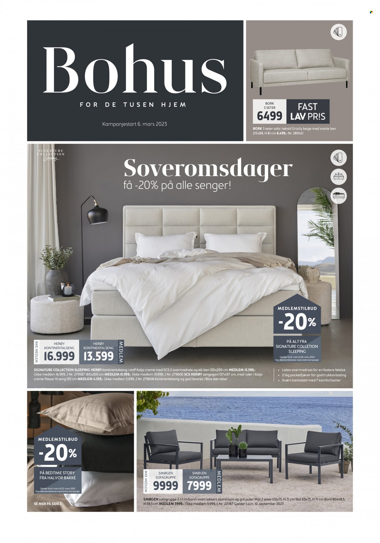 thumbnail - Kundeavis Bohus - 6.3.2023 - 26.3.2023 - Produkter fra tilbudsaviser - pute, bord, stol, sofa, seng. Side 1.