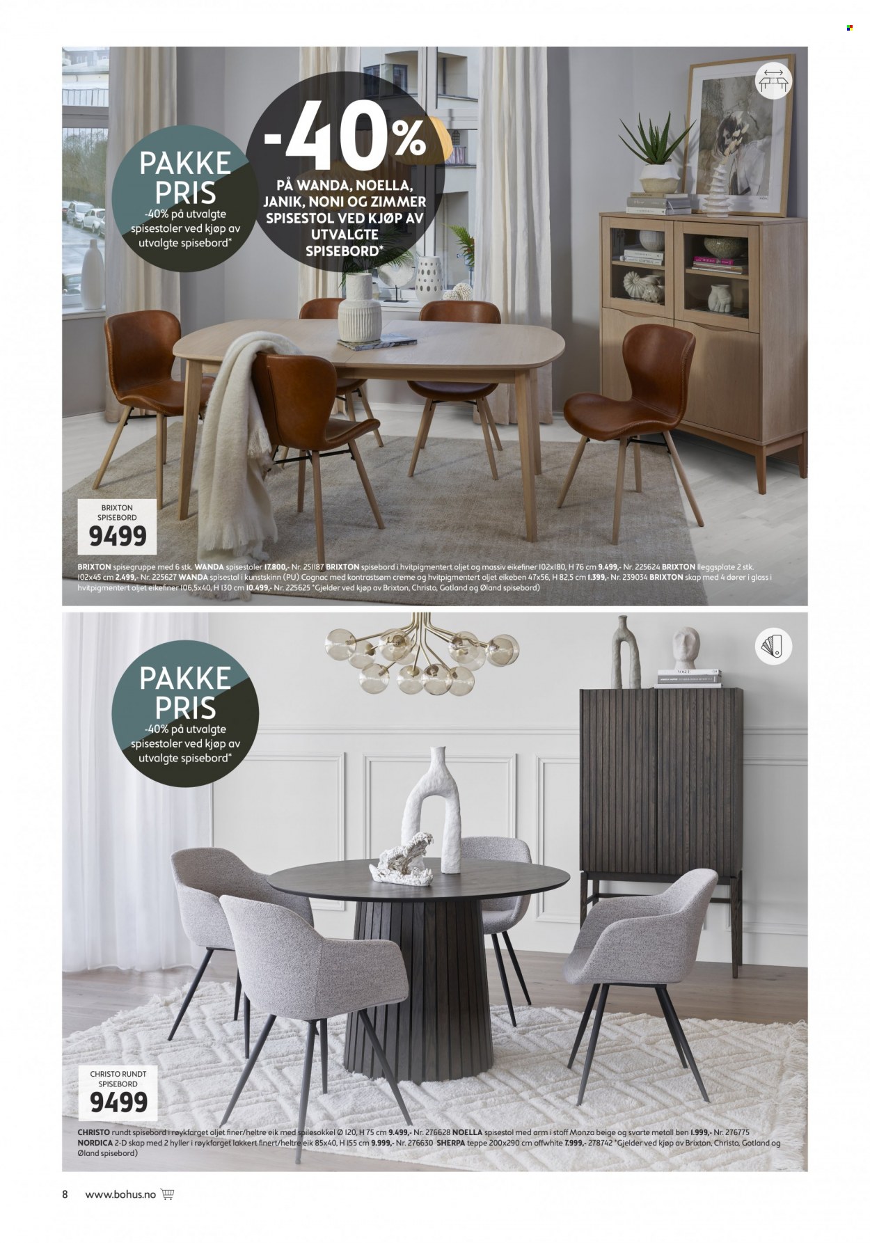 thumbnail - Kundeavis Bohus - 6.3.2023 - 26.3.2023 - Produkter fra tilbudsaviser - skap, bord, spisebord, stol, spisestol, teppe. Side 8.