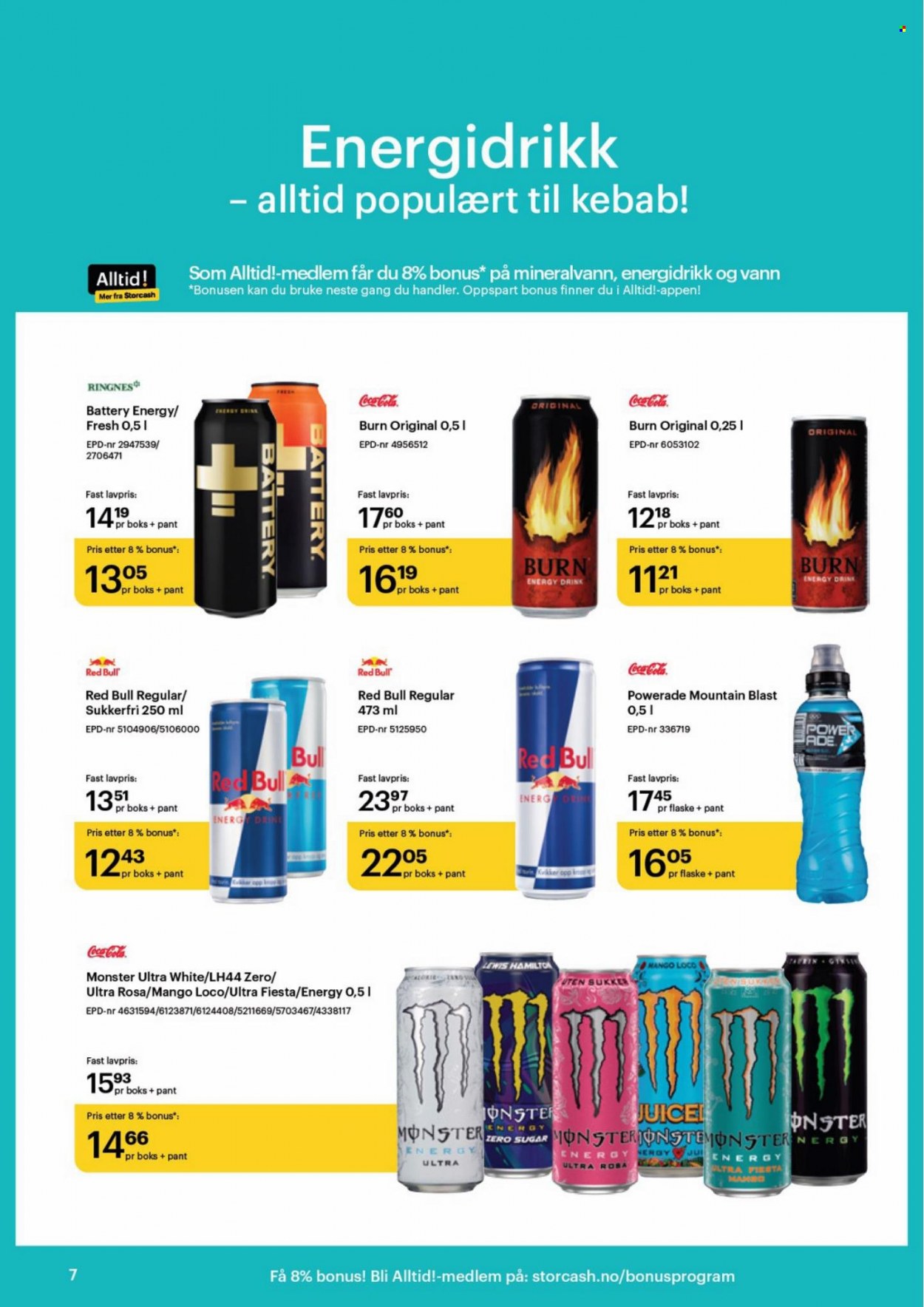 thumbnail - Kundeavis Storcash - 13.3.2023 - 8.4.2023 - Produkter fra tilbudsaviser - kebab, Red Bull, energy drink, Coca-Cola. Side 7.