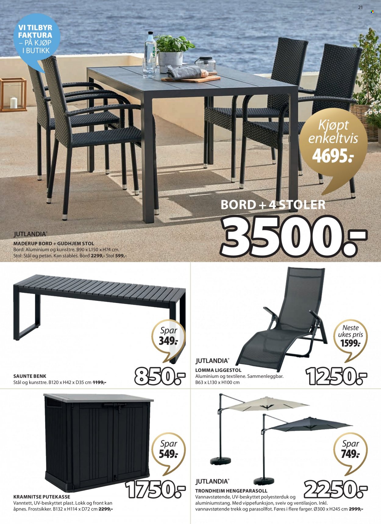 thumbnail - Kundeavis JYSK - 20.3.2023 - 25.3.2023 - Produkter fra tilbudsaviser - bord, stol, benk, putekasse. Side 21.