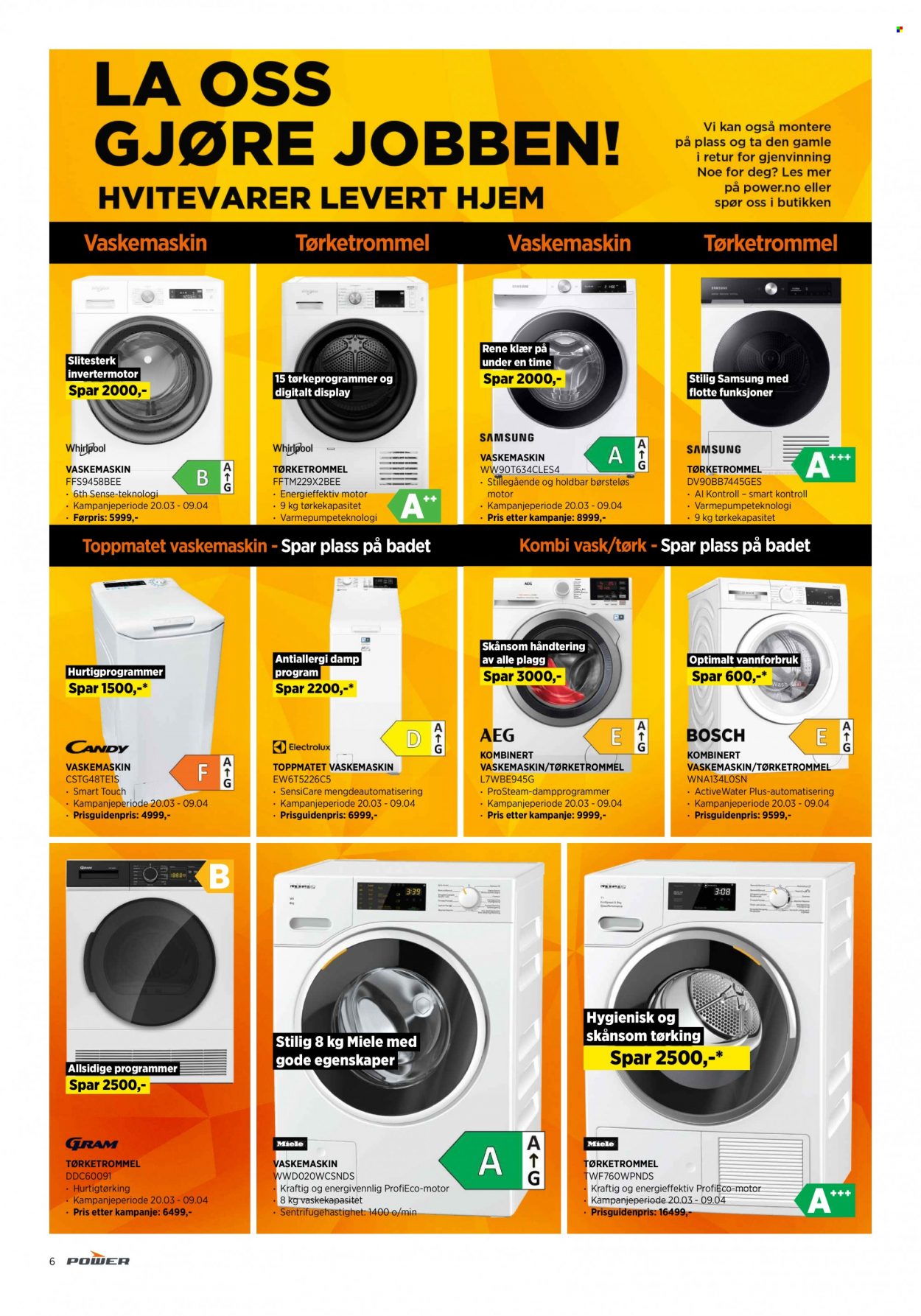 thumbnail - Kundeavis Power - 20.3.2023 - 26.3.2023 - Produkter fra tilbudsaviser - Samsung, Miele, vaskemaskin, toppmatet vaskemaskin, tørketrommel. Side 6.