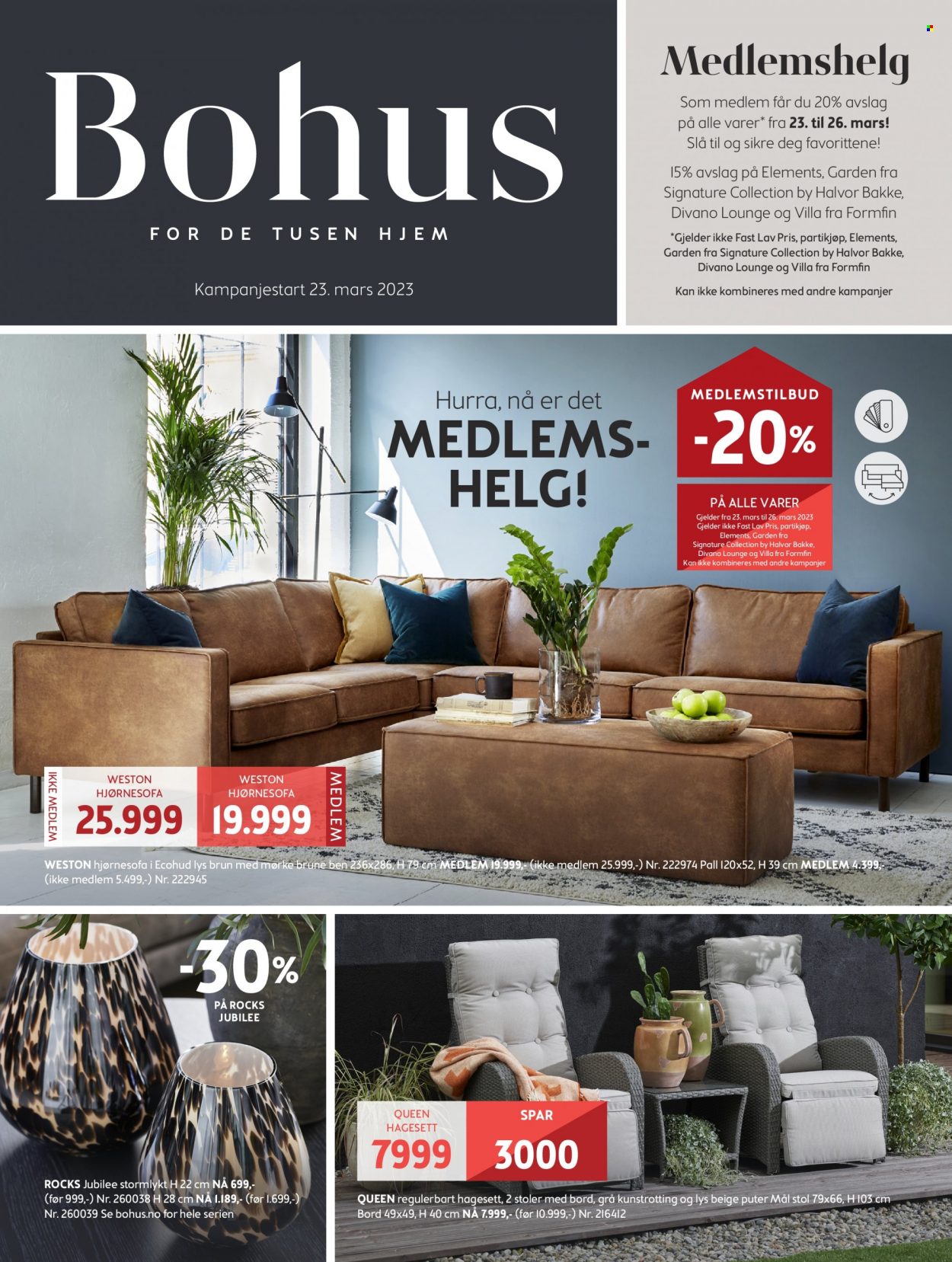 thumbnail - Kundeavis Bohus - 23.3.2023 - 26.3.2023 - Produkter fra tilbudsaviser - pute, bord, stol, hjørnesofa, sofa. Side 1.