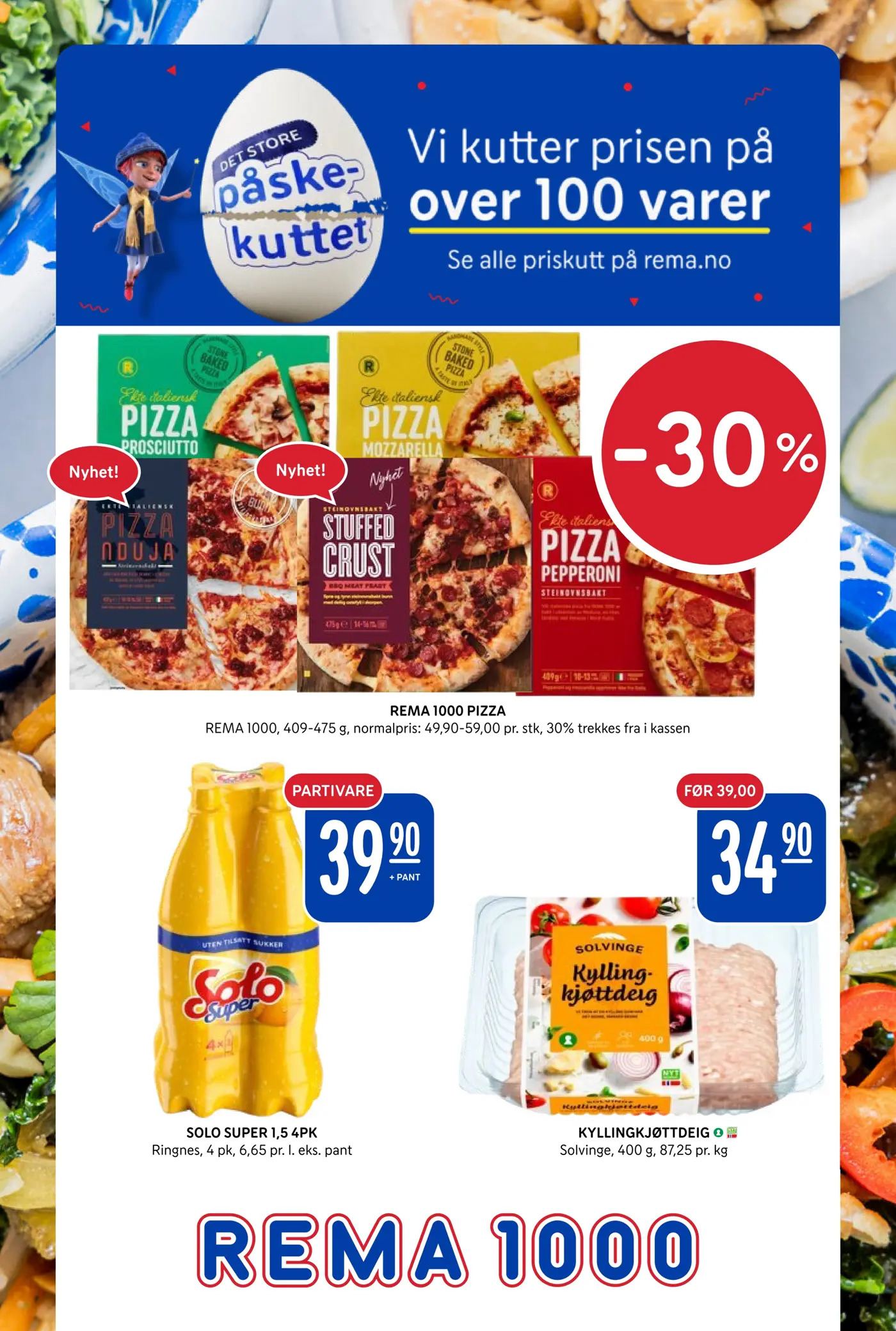 thumbnail - Kundeavis Rema 1000 - 13.3.2023 - 26.3.2023 - Produkter fra tilbudsaviser - kjøttdeig, kyllingkjøttdeig, pizza, pepperoni, sukker. Side 1.