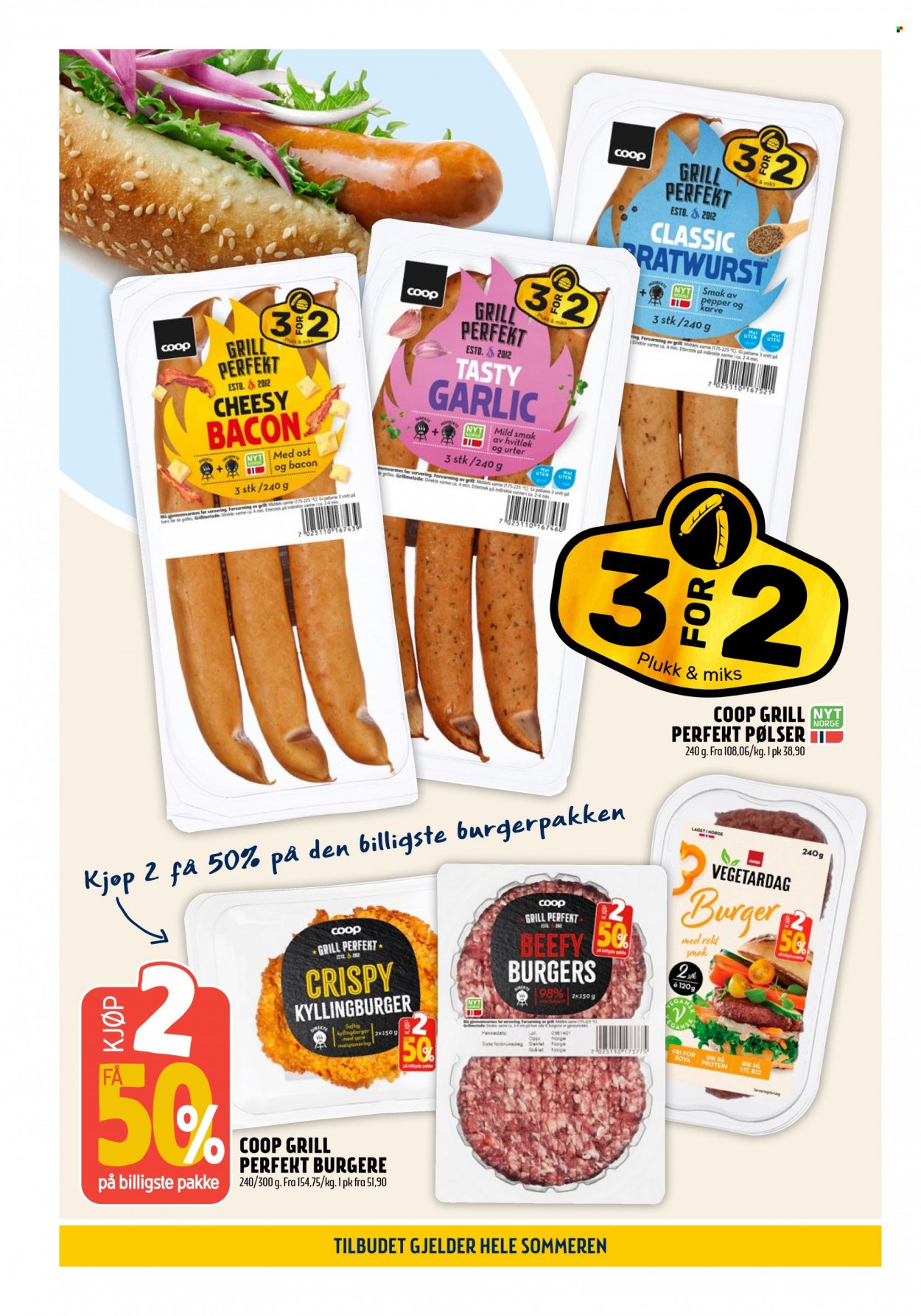 thumbnail - Kundeavis Coop Prix - 27.3.2023 - 9.4.2023 - Produkter fra tilbudsaviser - burger, kyllingburger, hvitløk, bacon, soya. Side 6.