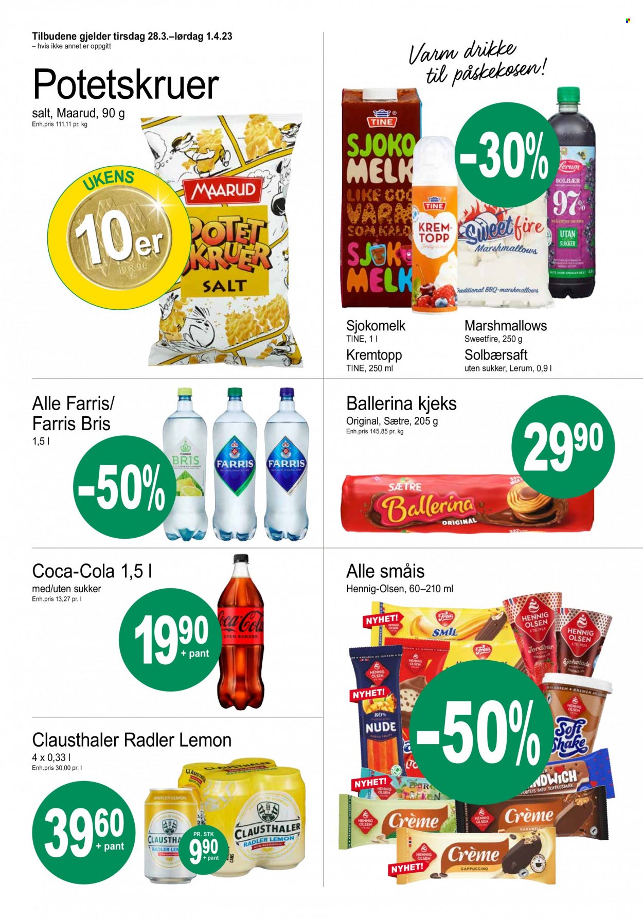 thumbnail - Kundeavis Joker - 28.3.2023 - 1.4.2023 - Produkter fra tilbudsaviser - melk, krem, iskrem, kjeks, marshmallows, sjokolade, Coca-Cola, cappuccino. Side 6.