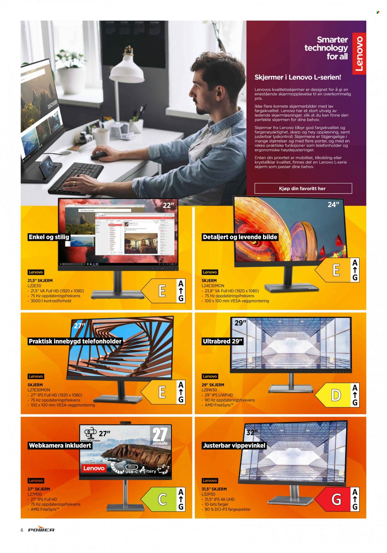 thumbnail - Kundeavis Power - 27.3.2023 - 2.4.2023 - Produkter fra tilbudsaviser - Lenovo, webkamera, mobilholder, skjerm. Side 6.