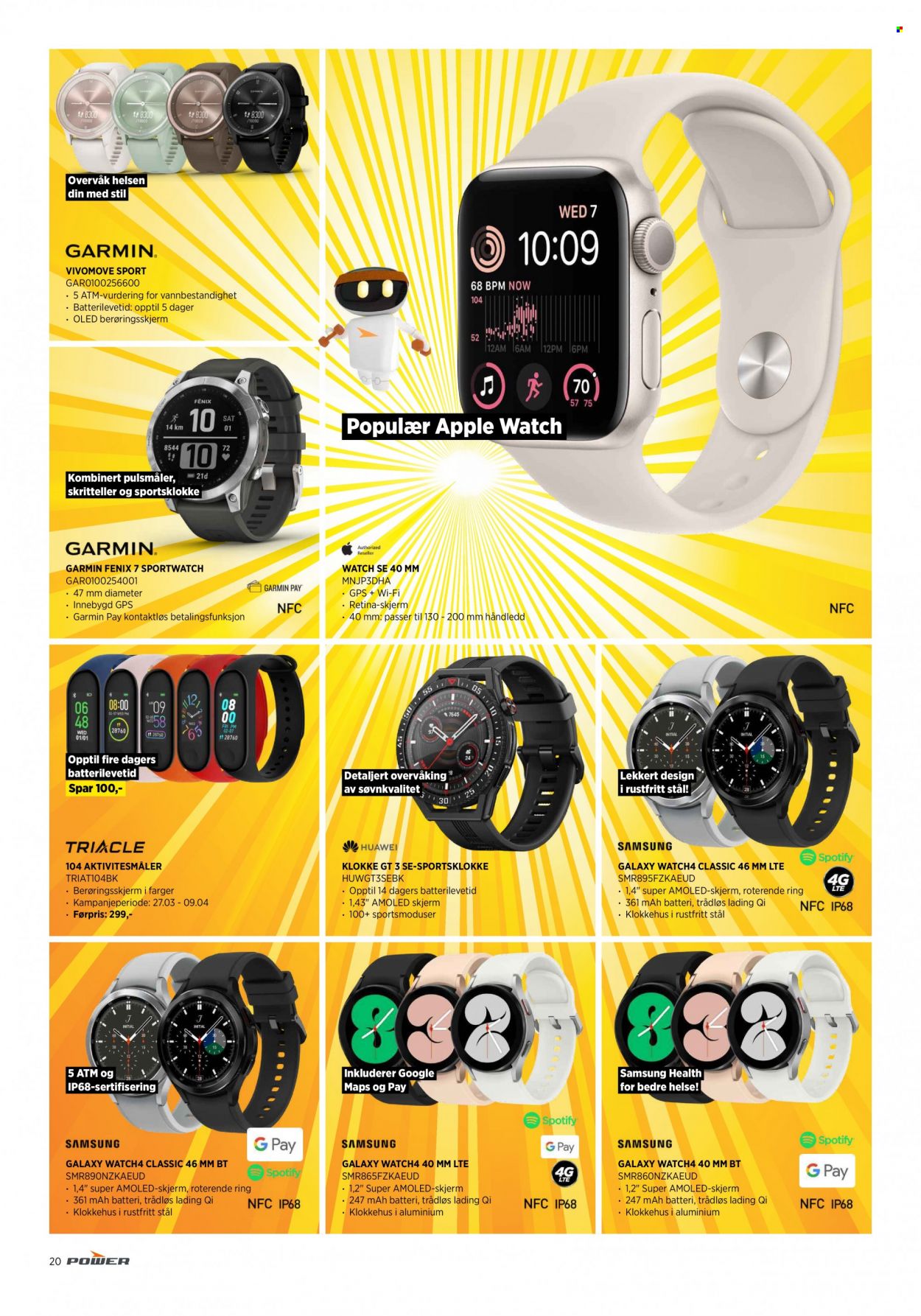 thumbnail - Kundeavis Power - 27.3.2023 - 2.4.2023 - Produkter fra tilbudsaviser - Apple, Samsung, batteri, Garmin, Samsung Galaxy Watch, sportsklokke, Apple Watch, GPS. Side 20.