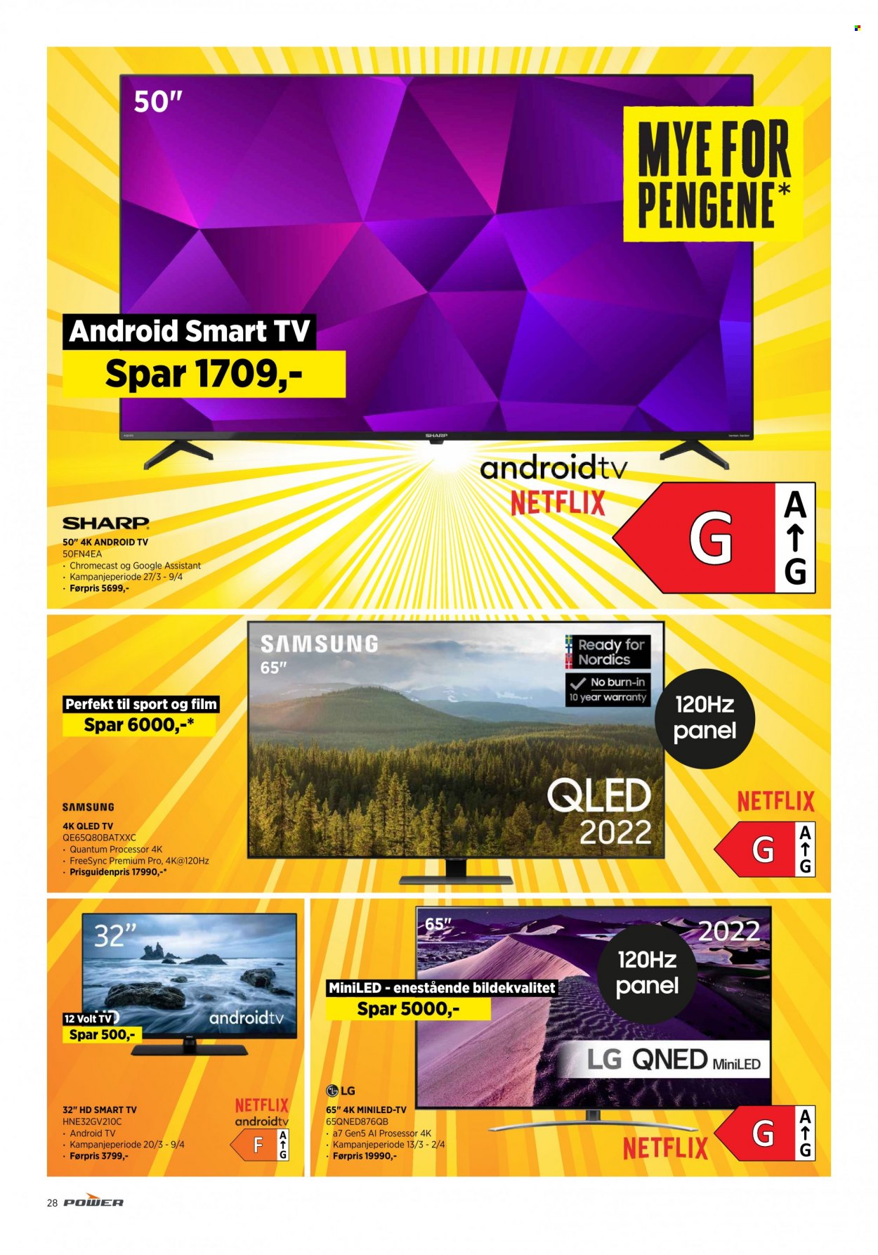 thumbnail - Kundeavis Power - 27.3.2023 - 2.4.2023 - Produkter fra tilbudsaviser - LG, Samsung, Chromecast, QLED TV, Smart TV. Side 28.