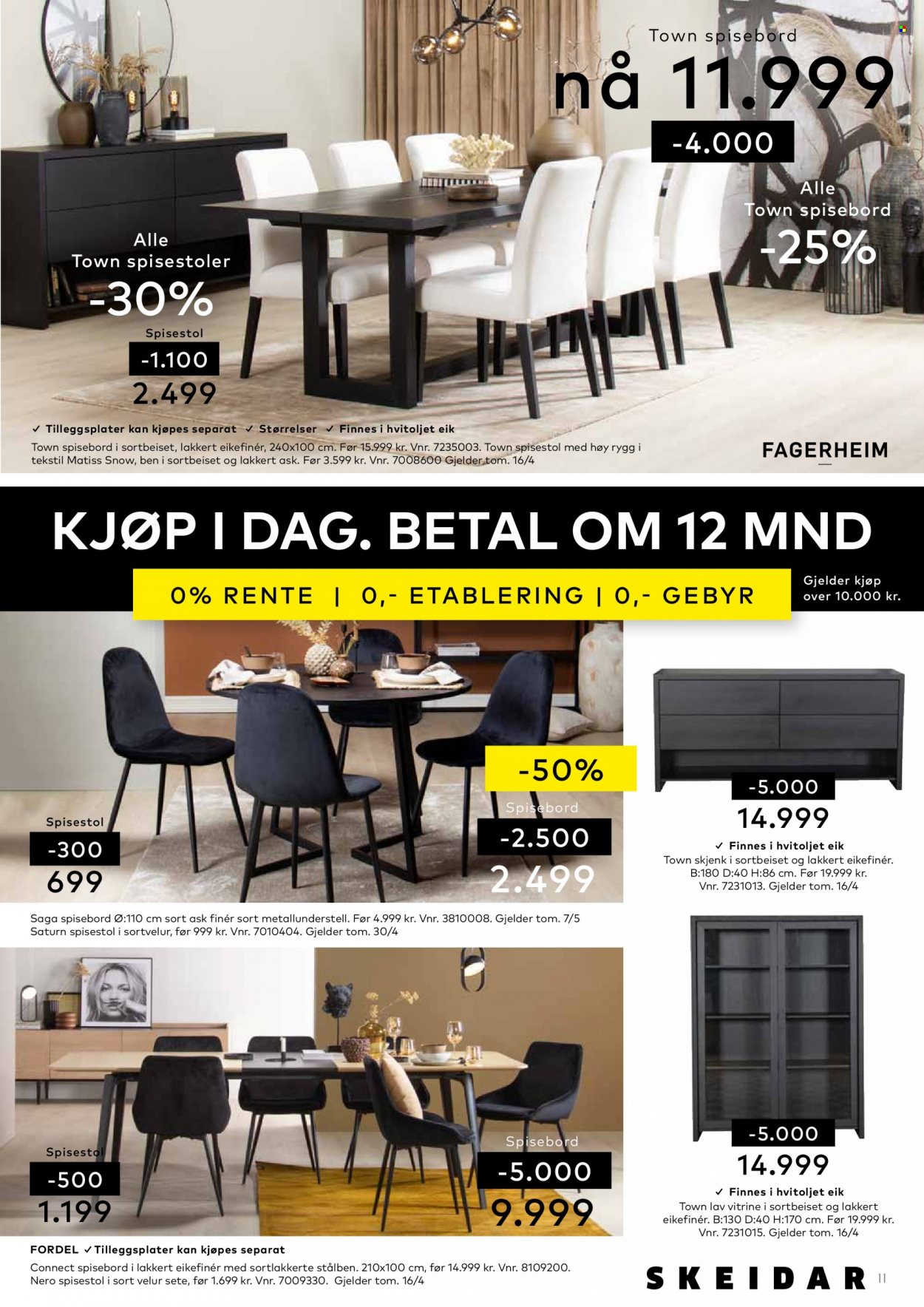 thumbnail - Kundeavis Skeidar - 27.3.2023 - 2.4.2023 - Produkter fra tilbudsaviser - skjenk, bord, spisebord, stol, spisestol. Side 11.