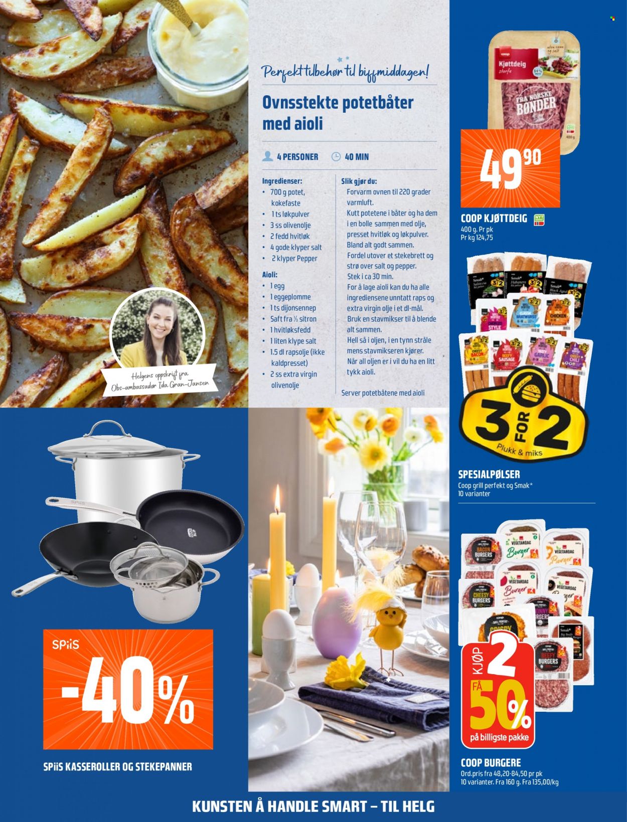 thumbnail - Kundeavis Coop Obs - Produkter fra tilbudsaviser - burger, kjøttdeig, egg, aioli, stavmikser. Side 5.
