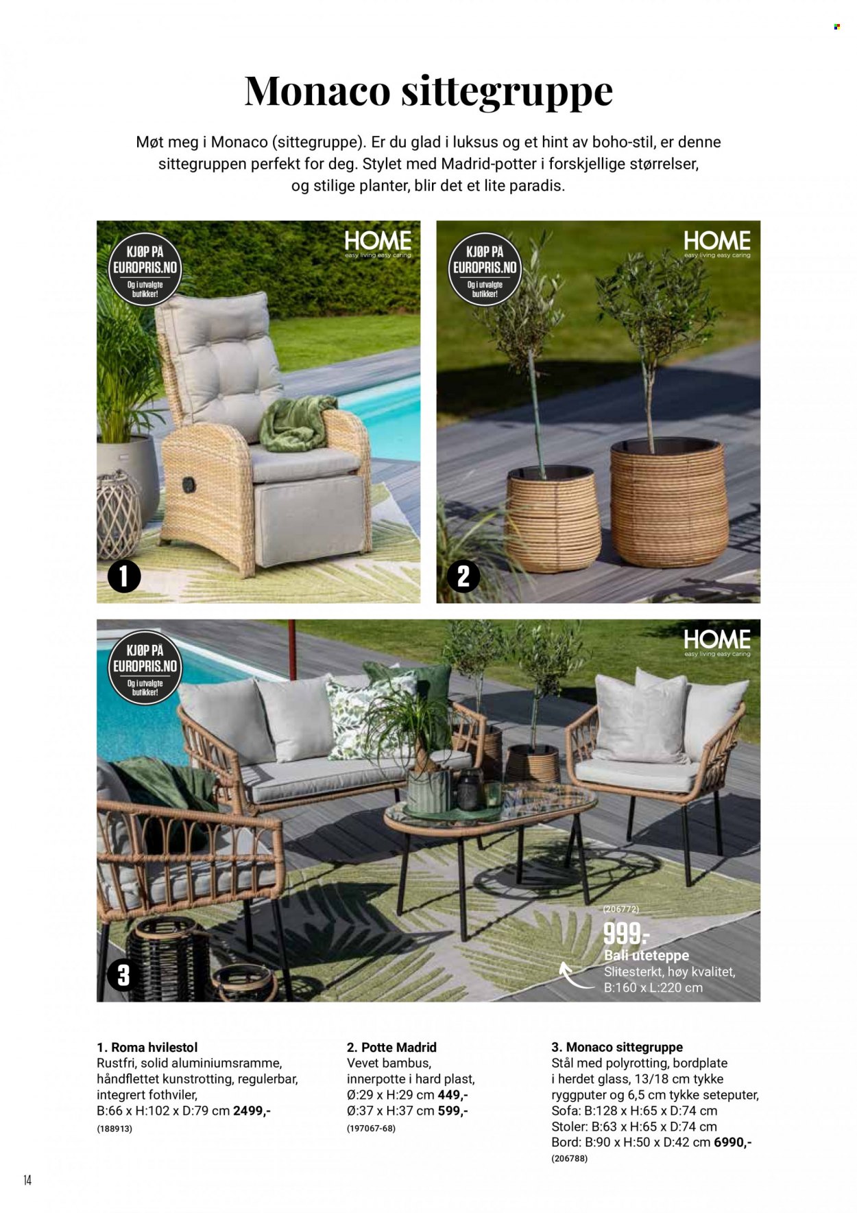 thumbnail - Kundeavis Europris - Produkter fra tilbudsaviser - stol, hvilestol, sofa, bord, uteteppe, planter. Side 14.