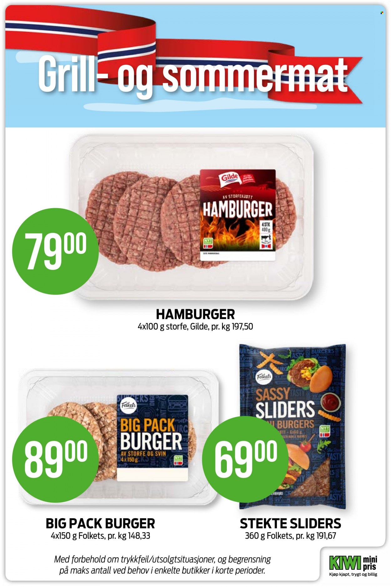 thumbnail - Kundeavis KIWI - Produkter fra tilbudsaviser - kiwi, storfekjøtt, burger. Side 14.