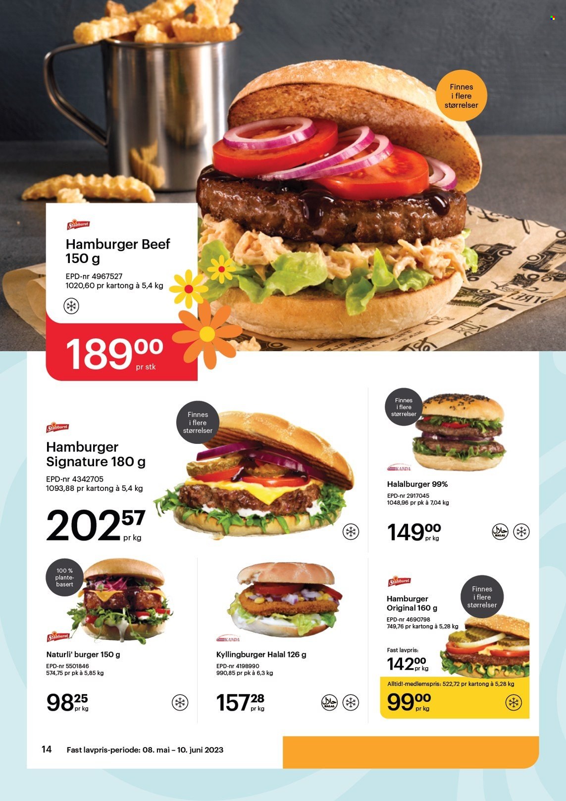 thumbnail - Kundeavis Storcash - 8.5.2023 - 10.6.2023 - Produkter fra tilbudsaviser - burger, kyllingburger. Side 14.