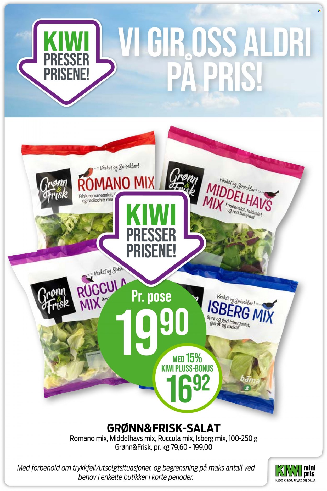 thumbnail - Kundeavis KIWI - Produkter fra tilbudsaviser - friséesalat, gulrot, romanosalat, salat. Side 23.