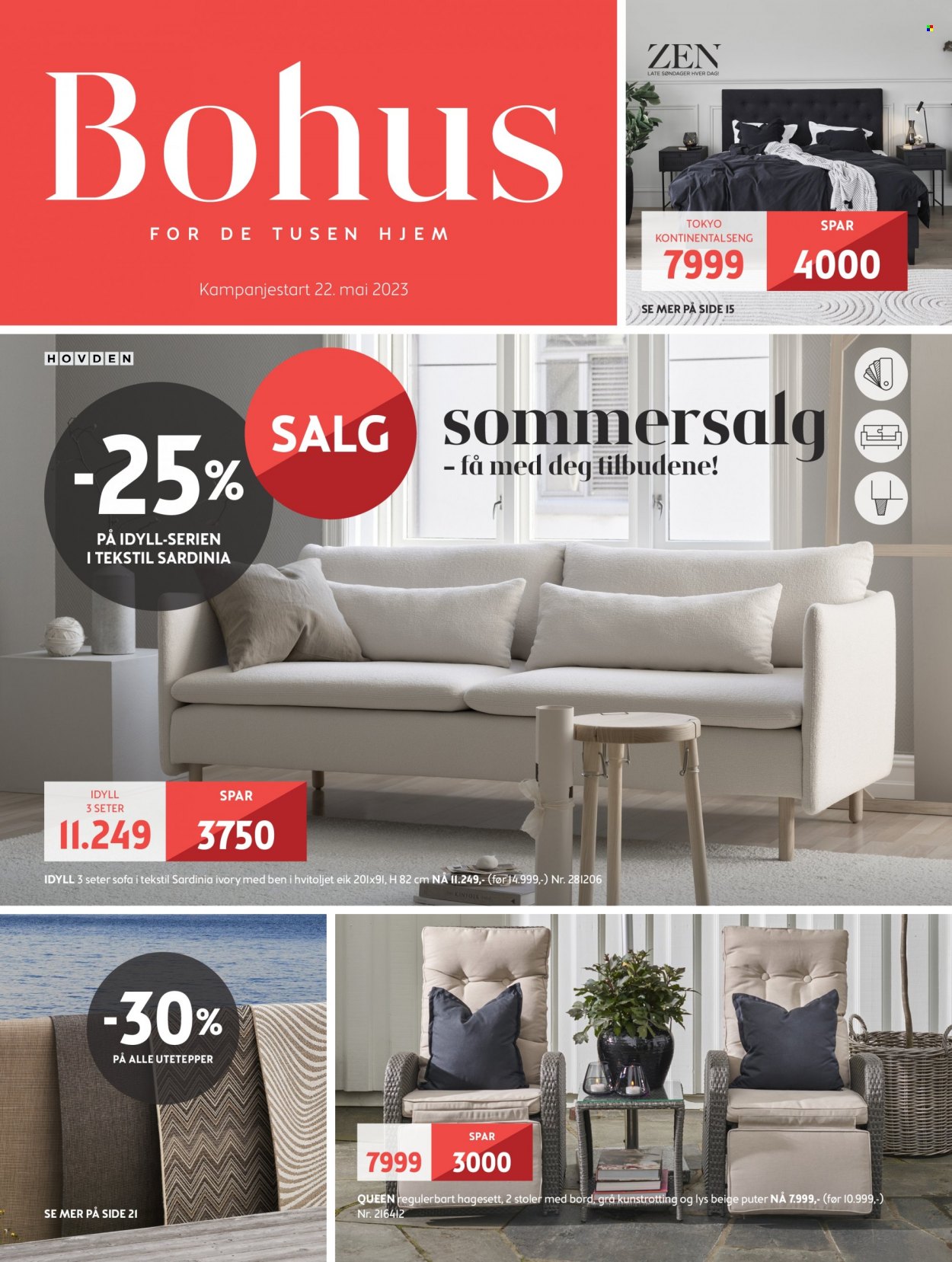 thumbnail - Kundeavis Bohus - 22.5.2023 - 11.6.2023 - Produkter fra tilbudsaviser - pute, bord, stol, sofa, seng. Side 1.
