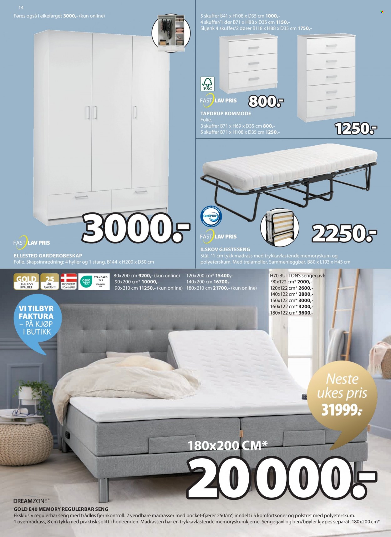 thumbnail - Kundeavis JYSK - 29.5.2023 - 3.6.2023 - Produkter fra tilbudsaviser - kommode, skjenk, hylle, regulerbar seng, seng, madrass. Side 15.