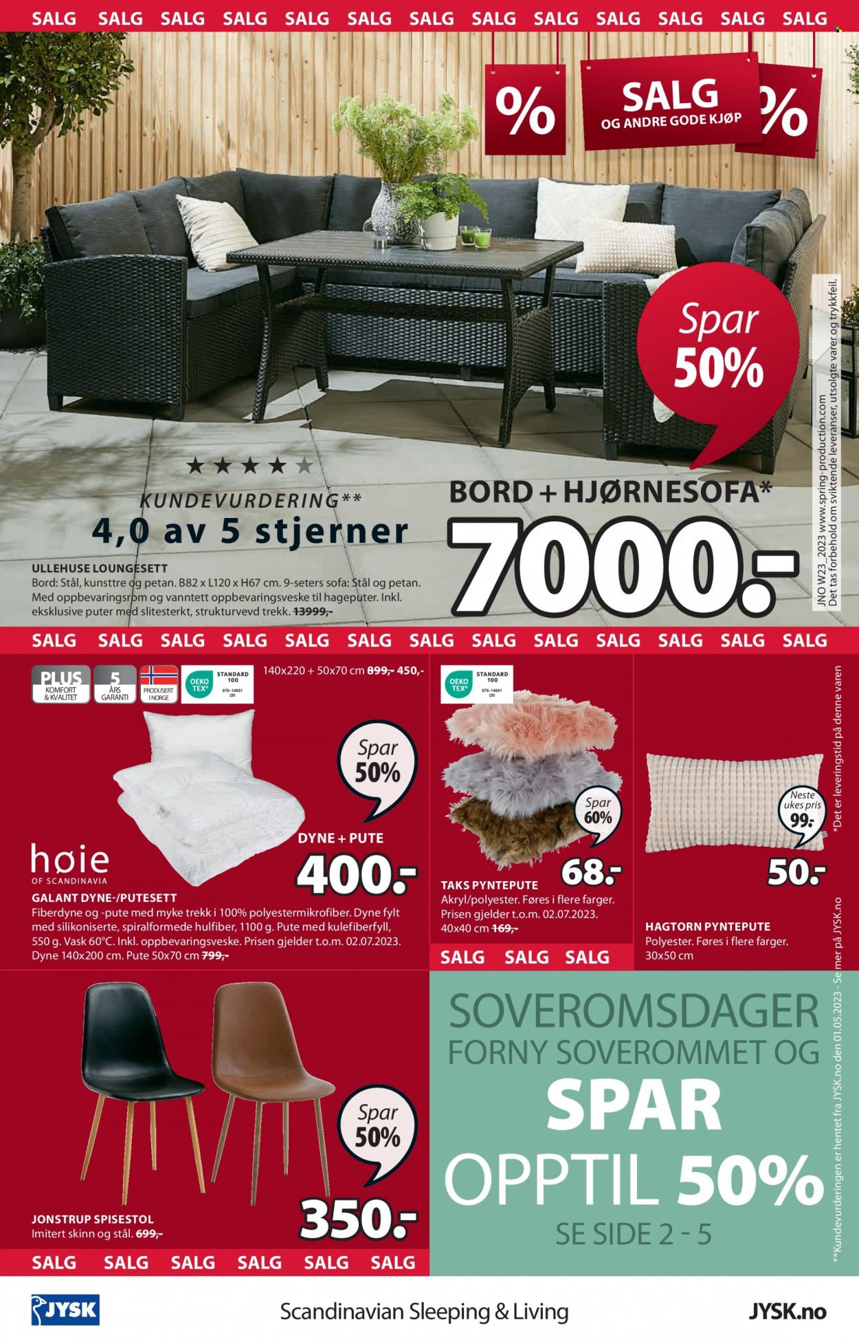thumbnail - Kundeavis JYSK - 5.6.2023 - 10.6.2023 - Produkter fra tilbudsaviser - pyntepute, pute, bord, stol, spisestol, hjørnesofa, sofa. Side 32.