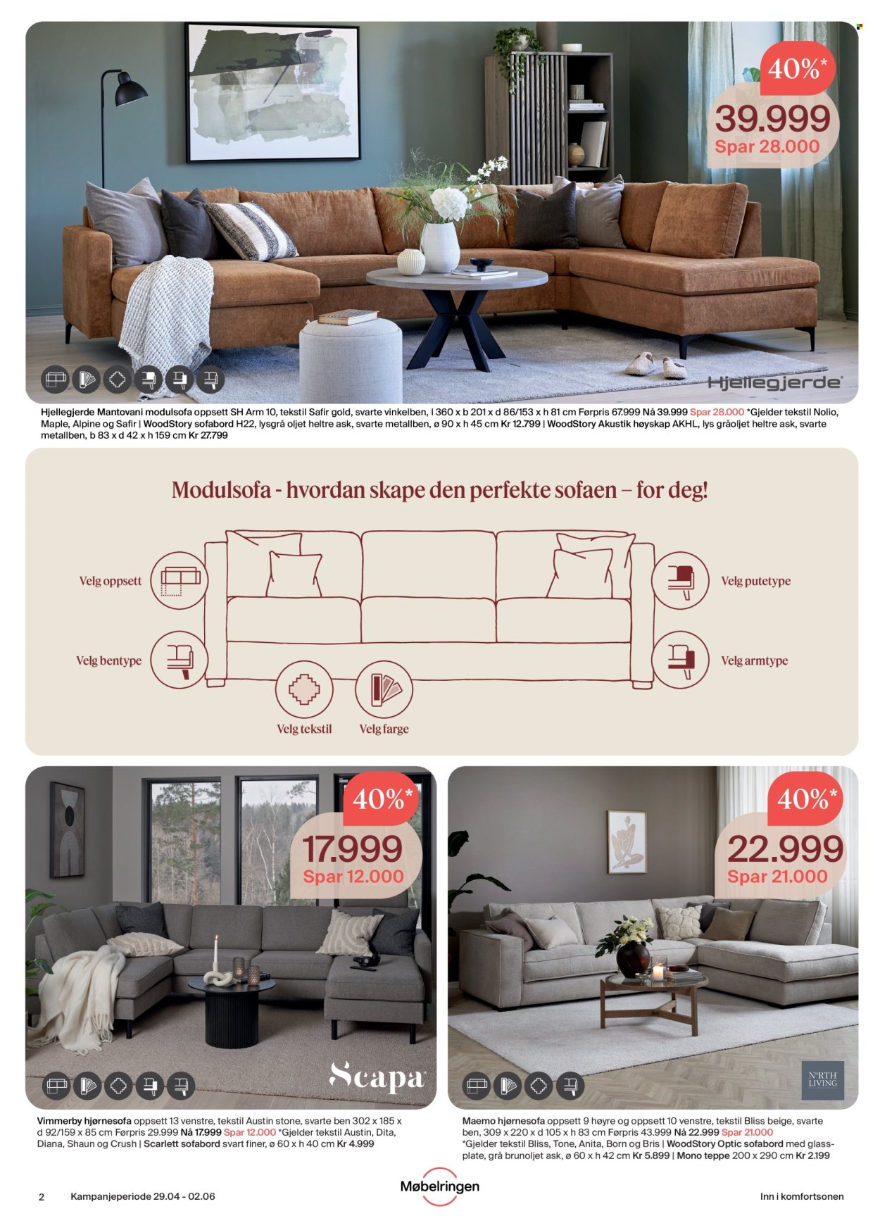 thumbnail - Kundeavis Møbelringen - 29.4.2024 - 2.6.2024 - Produkter fra tilbudsaviser - skap, bord, hjørnesofa, modulsofa, sofa, salongbord, teppe. Side 2.